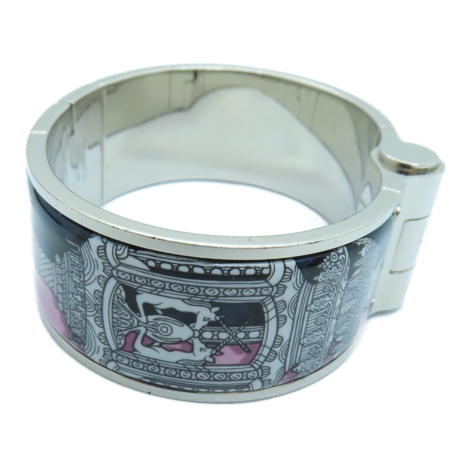 HERMES 金属Charniere Bangle手镯银色多色