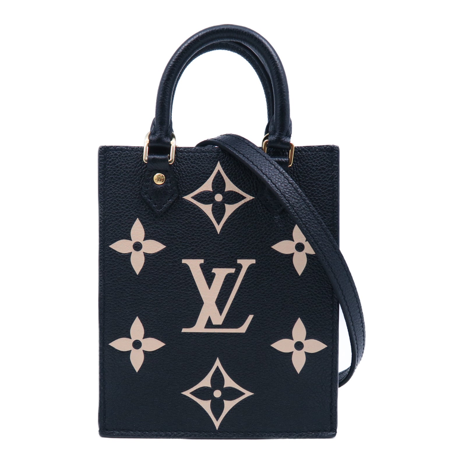 LOUIS VUITTON Monogram Empreinte Petit Sac Plat金扣手挽肩背兩用袋黑色