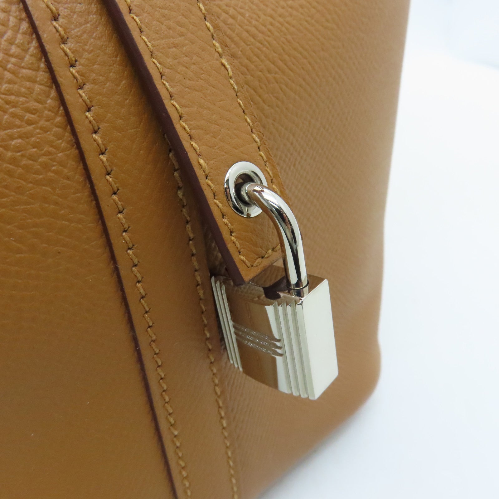 HERMES Epsom Leather Picotin Lock MM Silver Buckle Hand Bag Gold Brown