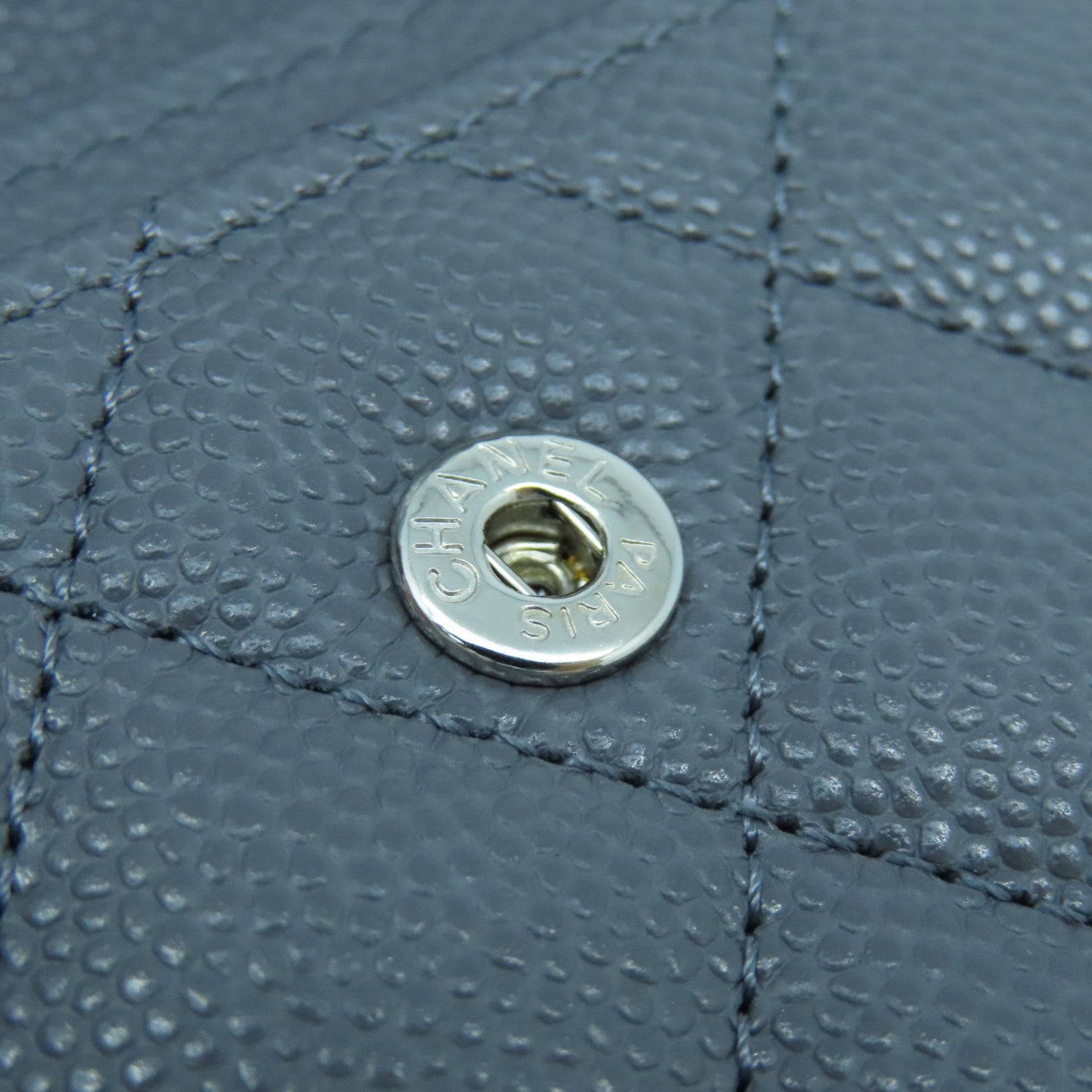 CHANEL 菱格牛皮皮革Card Case銀扣卡片套灰色