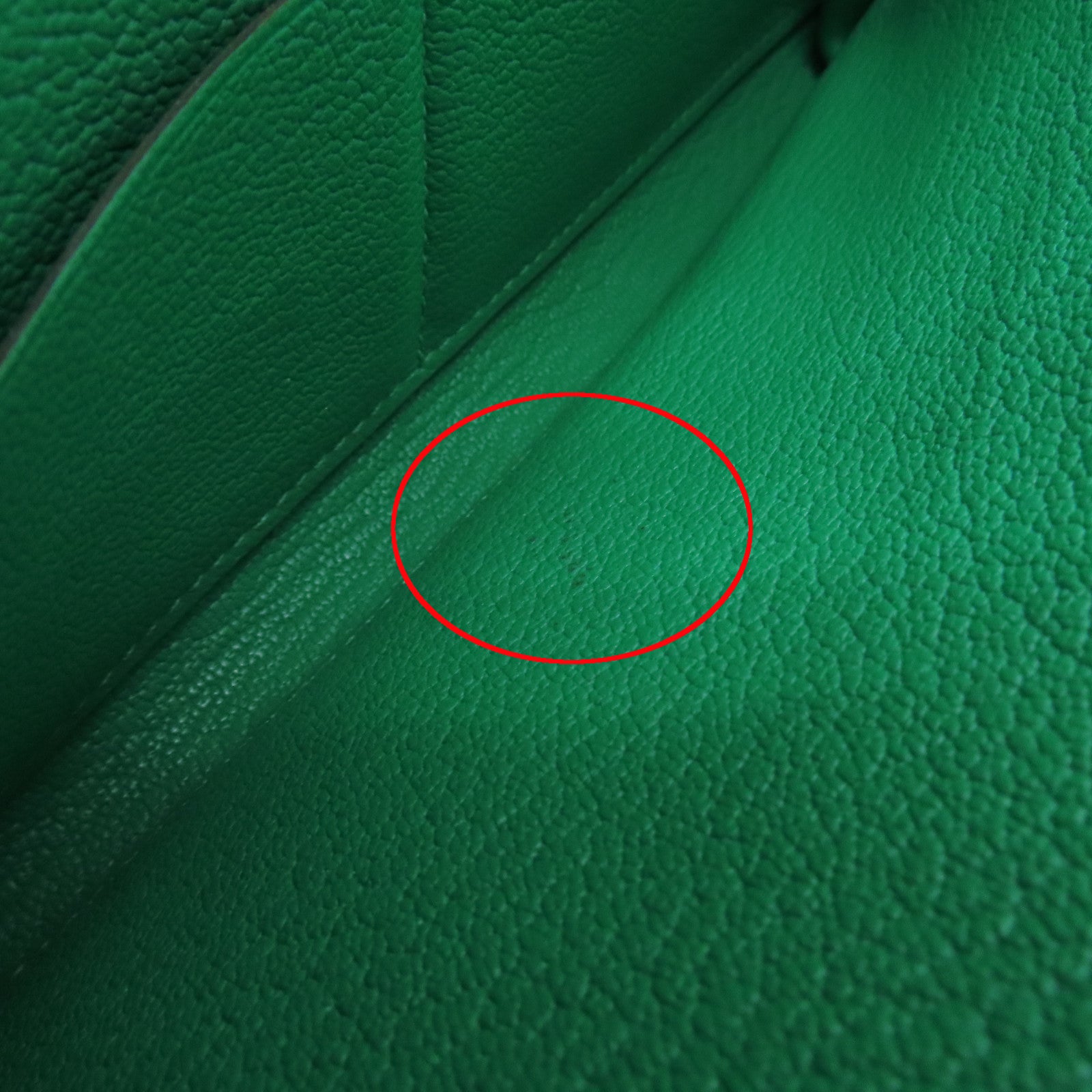 HERMES Chevre Leather Kelly Wallet Silver Buckle Long Wallet Bamboo Green