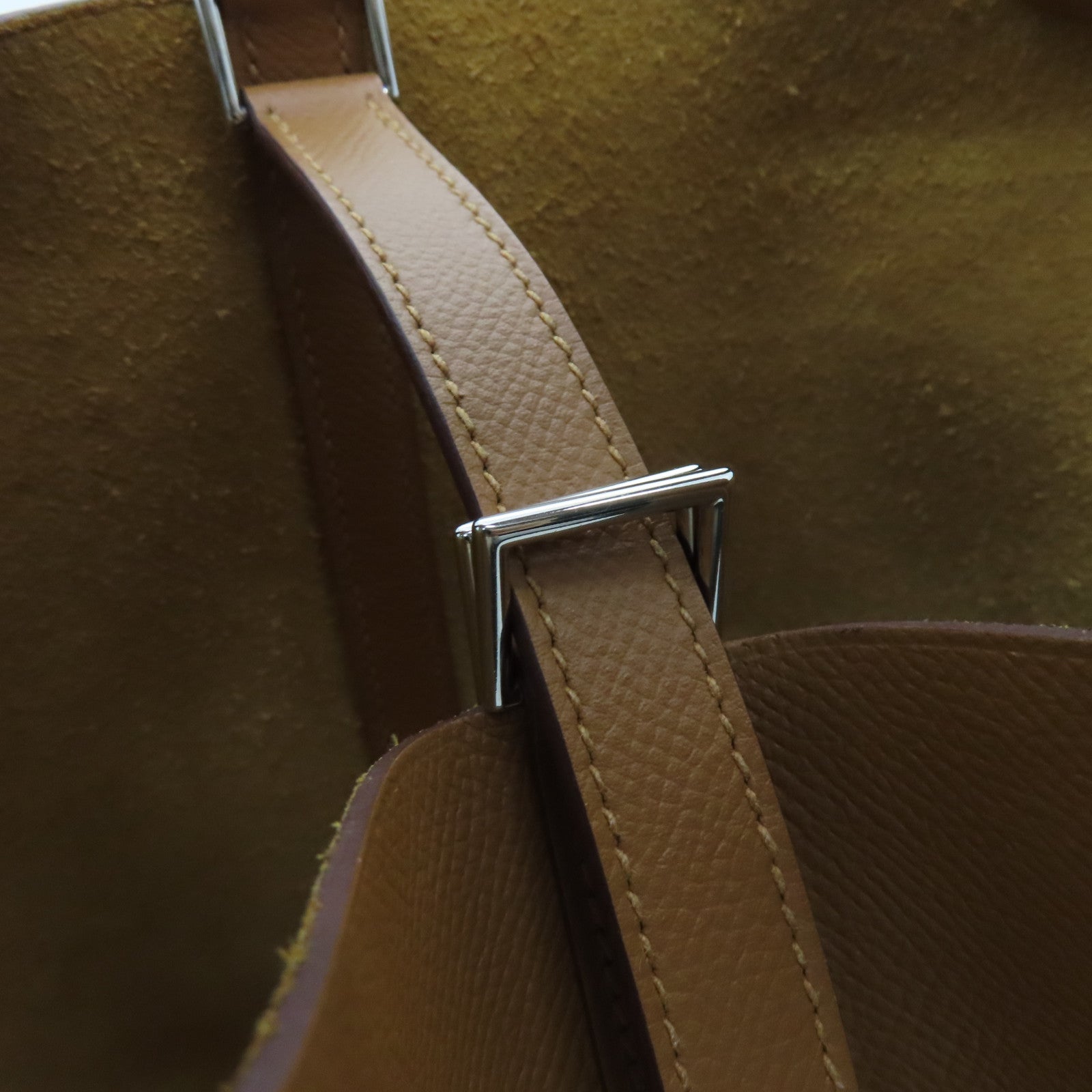 HERMES Epsom Leather Picotin Lock MM Silver Buckle Hand Bag Gold Brown