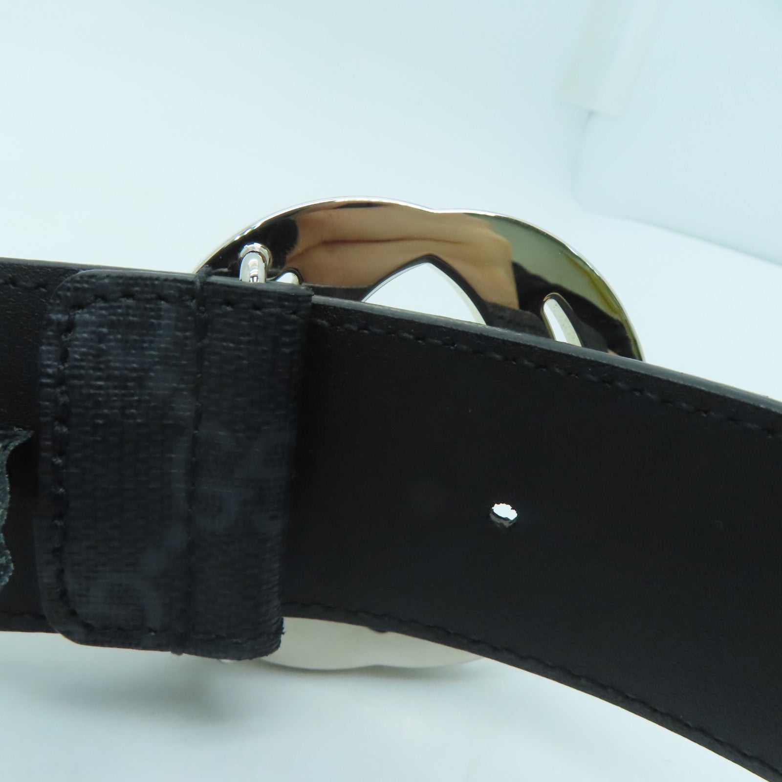 GUCCI PVC GG Supreme Belt 80cm銀扣皮帶黑色/灰色