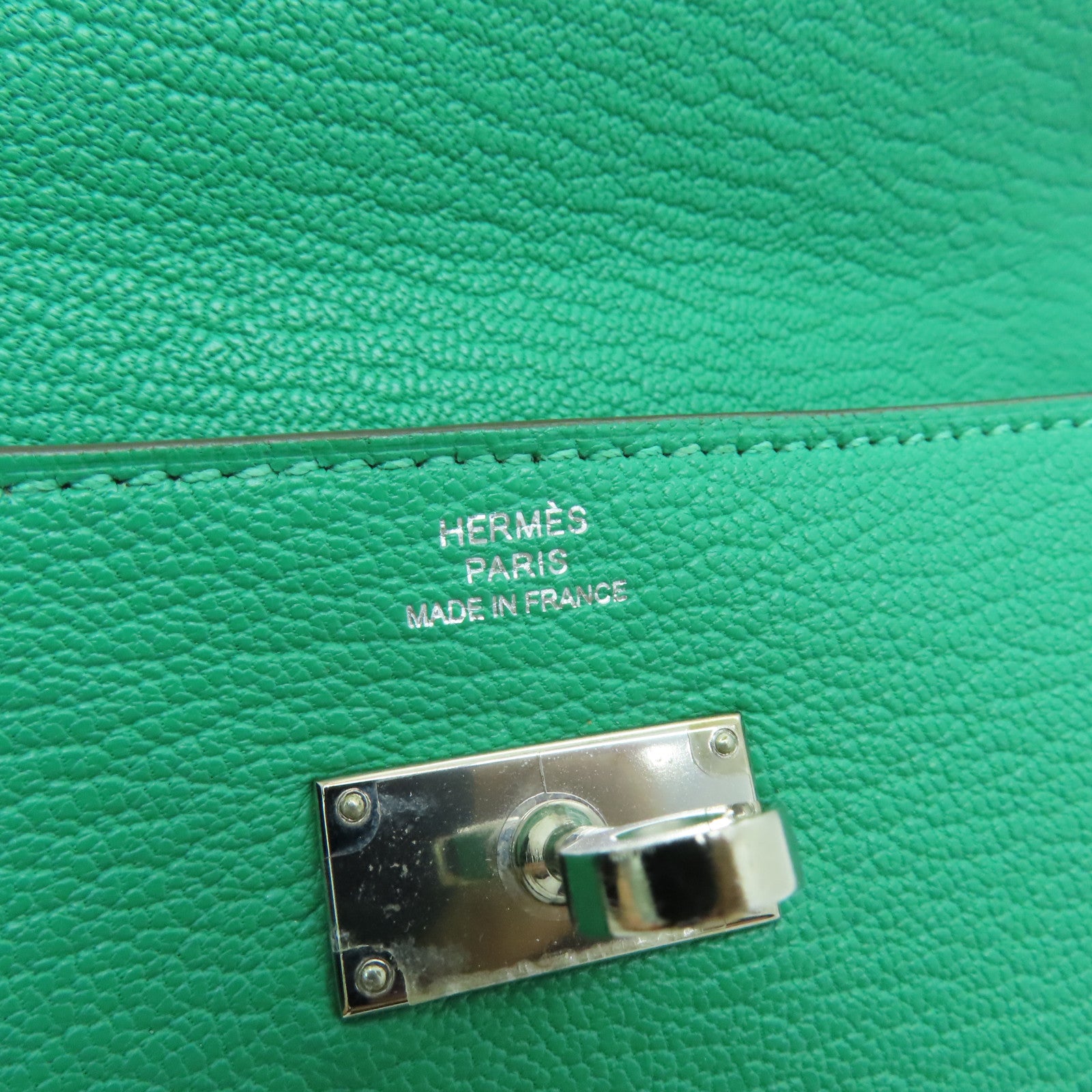 HERMES Chevre Leather Kelly Wallet Silver Buckle Long Wallet Bamboo Green - Main Image