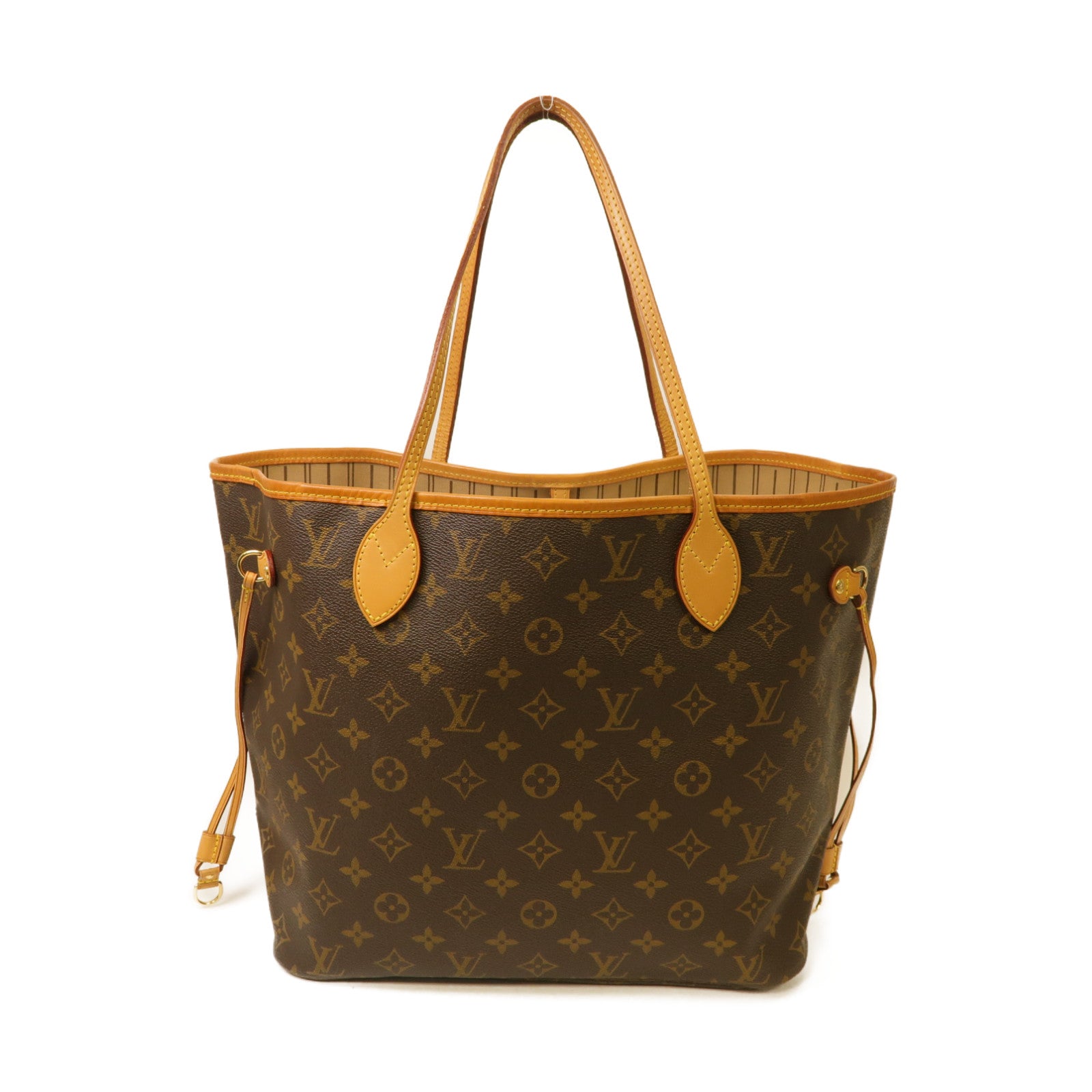 LOUIS VUITTON Monogram Neverfull MM金扣手挽袋棕色