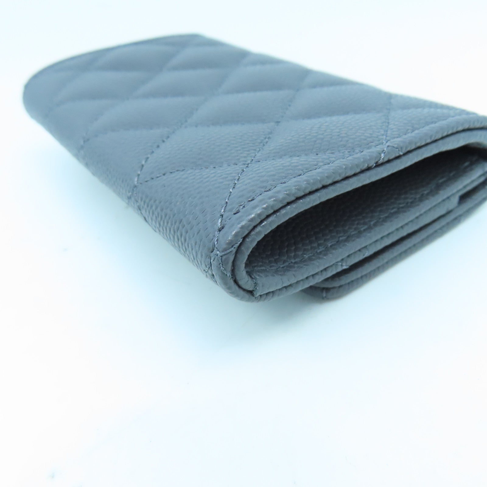 CHANEL 菱格牛皮皮革Card Case銀扣卡片套灰色