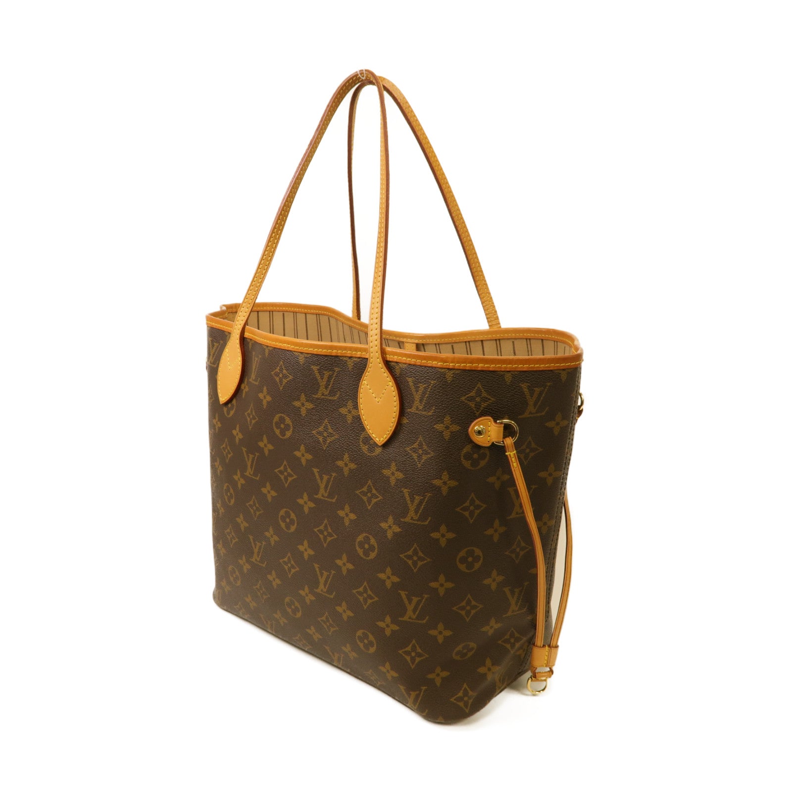 LOUIS VUITTON Monogram Neverfull MM金扣手挽袋棕色