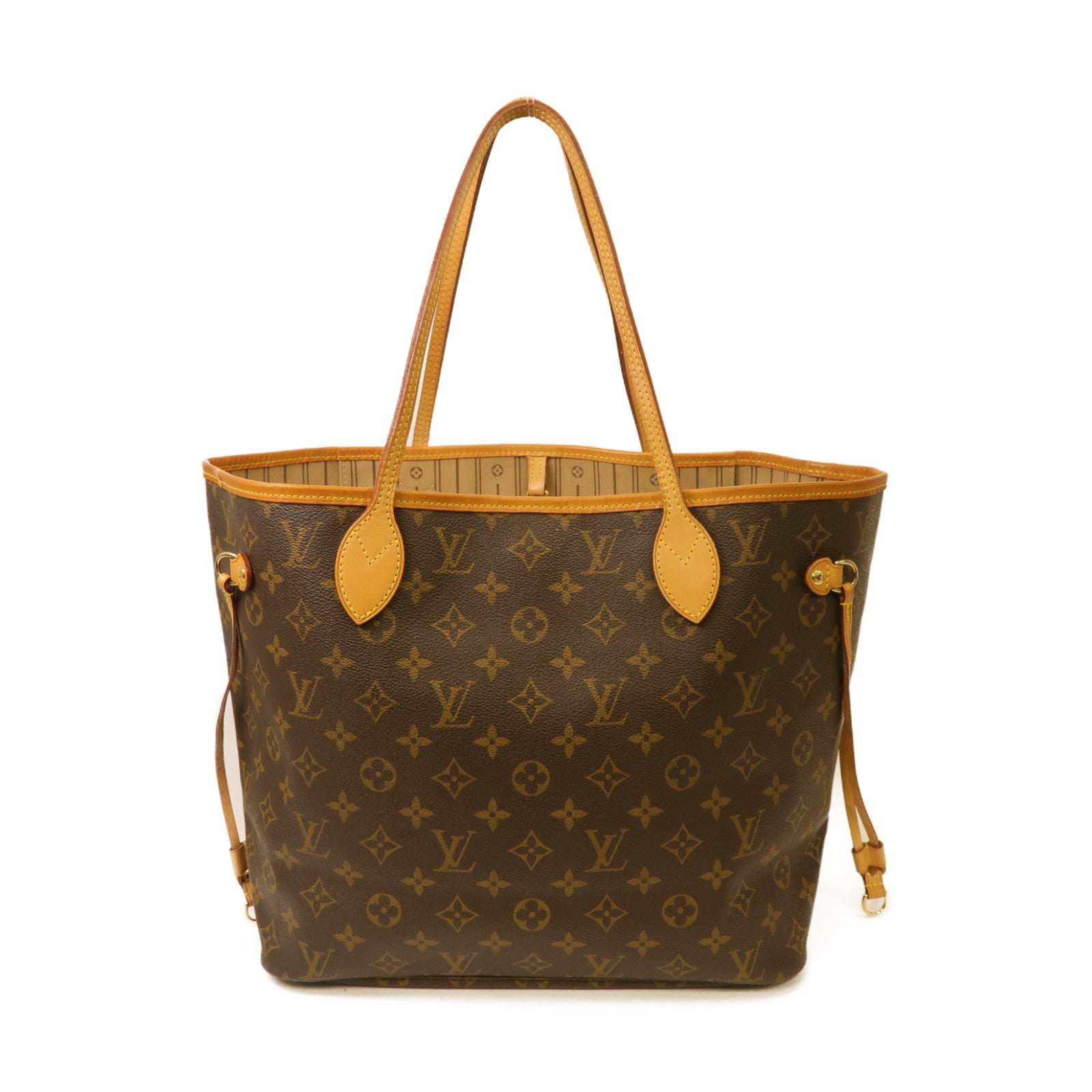 LOUIS VUITTON Monogram Neverfull MM金扣手挽袋棕色