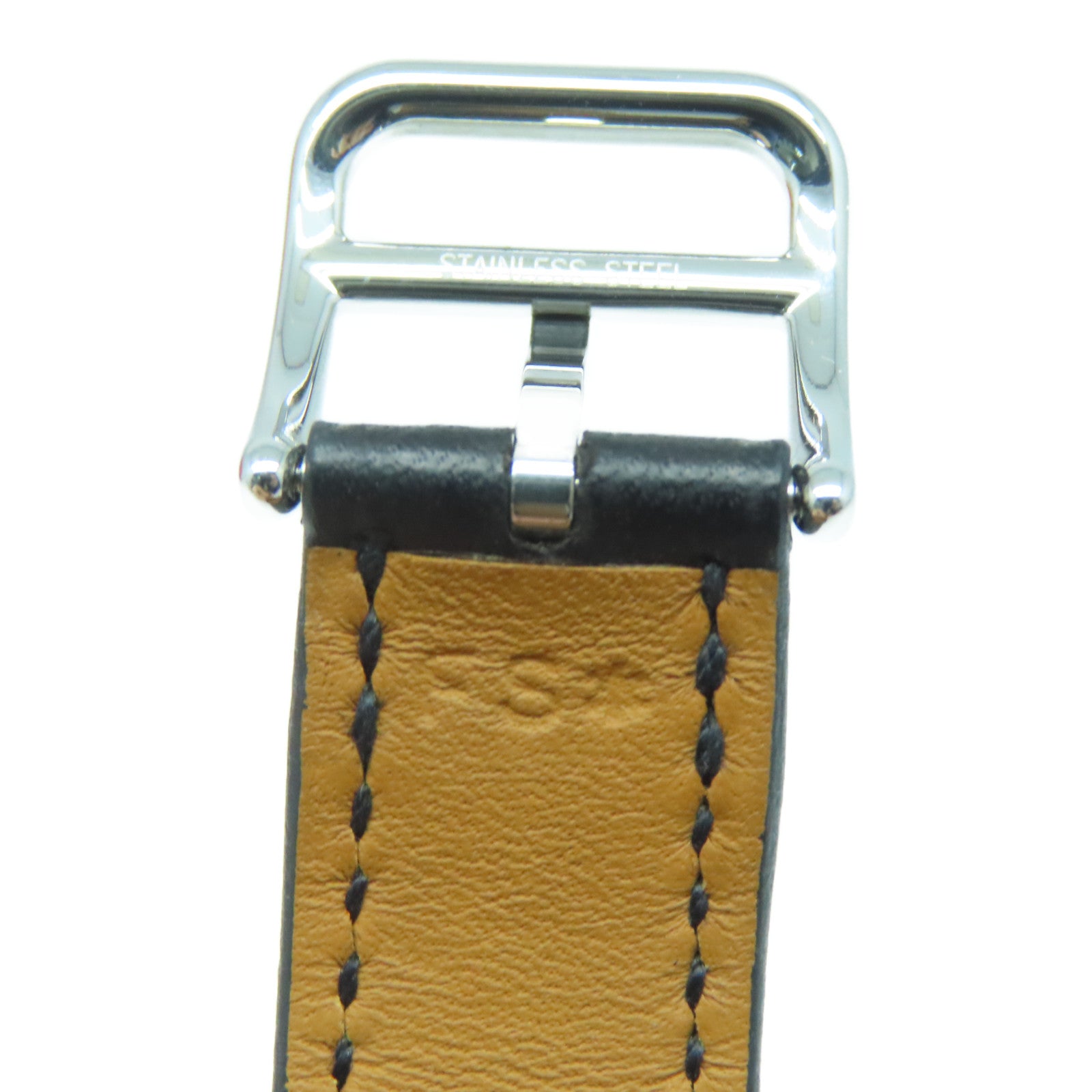 HERMES Heure H Watch不锈钢/皮革带手表石英机芯黑色