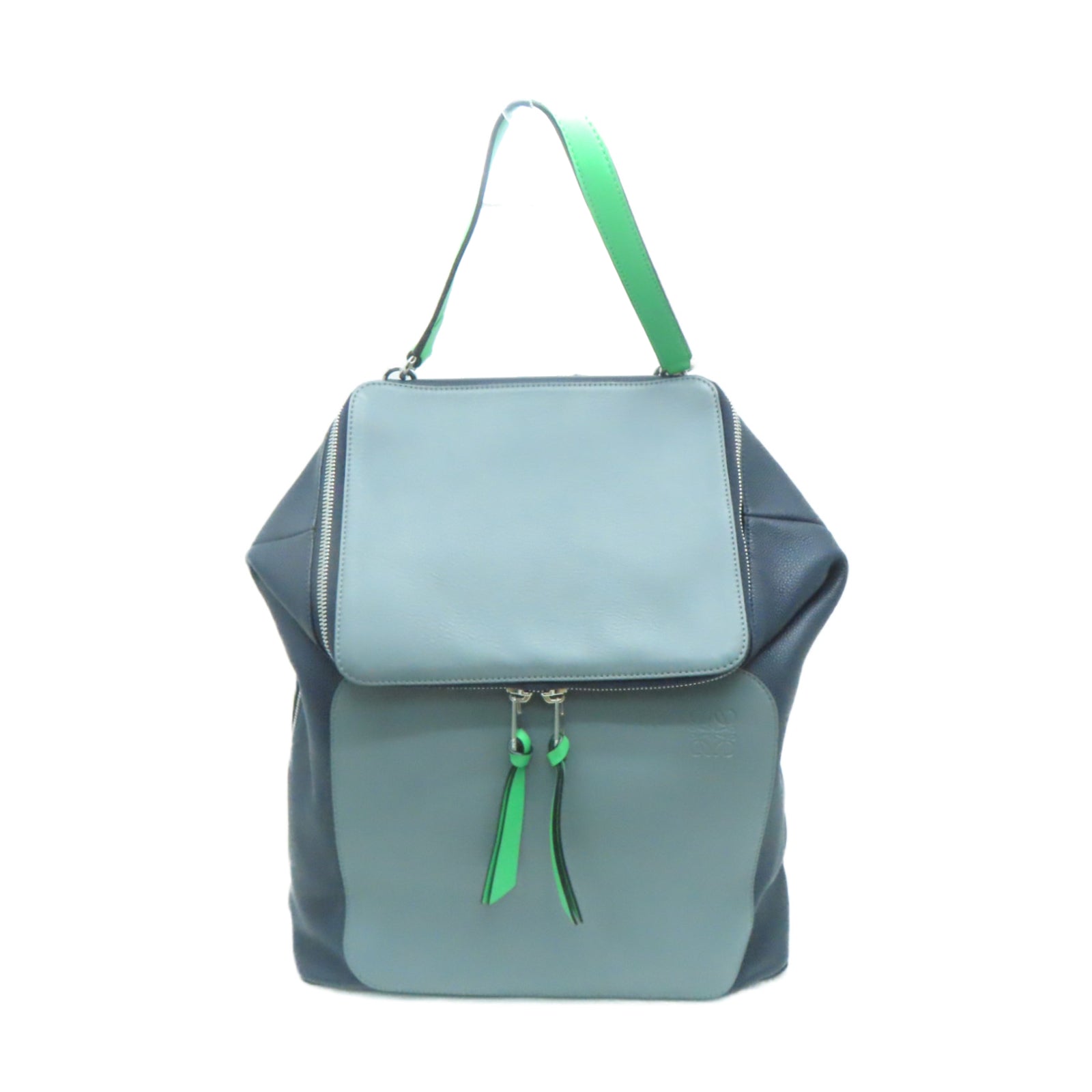 LOEWE 牛皮皮革Backpack银扣背包灰色/深蓝色