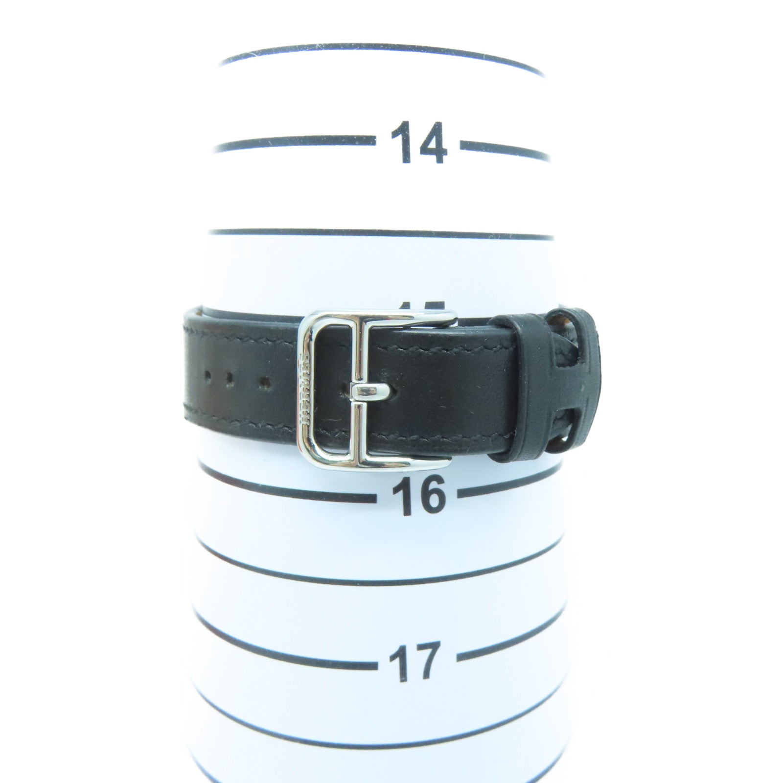 HERMES Heure H Watch不锈钢/皮革带手表石英机芯黑色