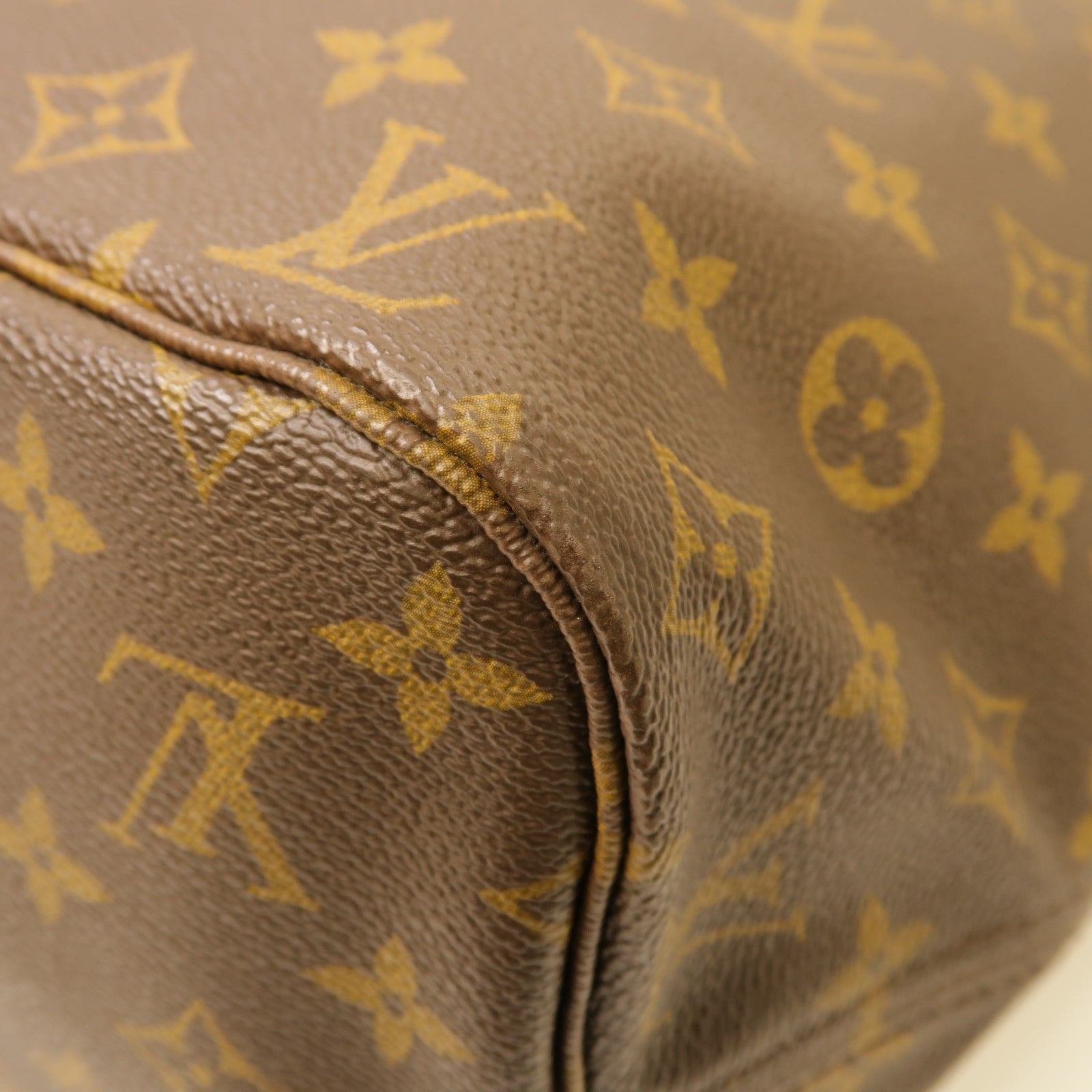 LOUIS VUITTON Monogram Neverfull MM金扣手挽袋棕色