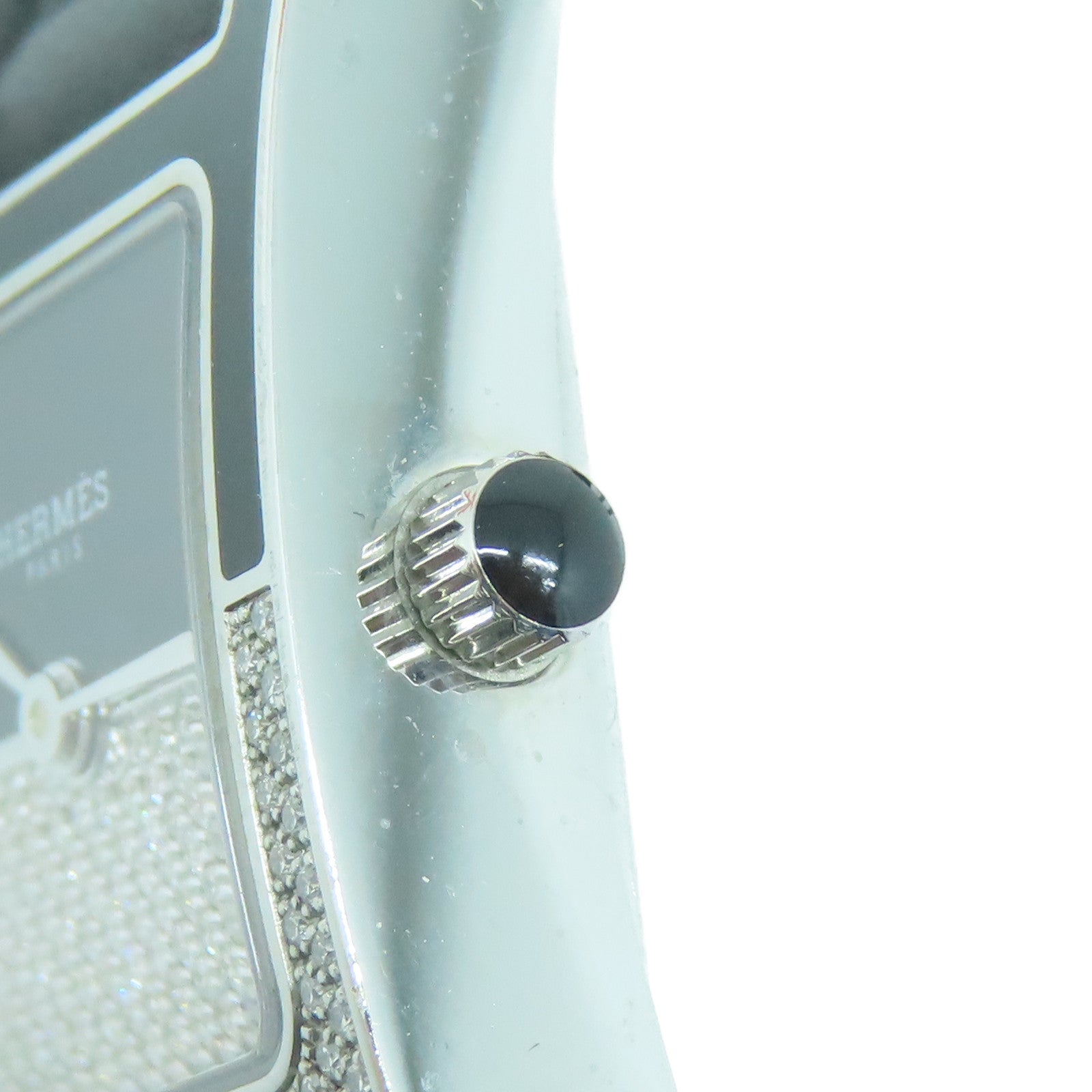 HERMES Heure H Watch不锈钢/皮革带手表石英机芯黑色
