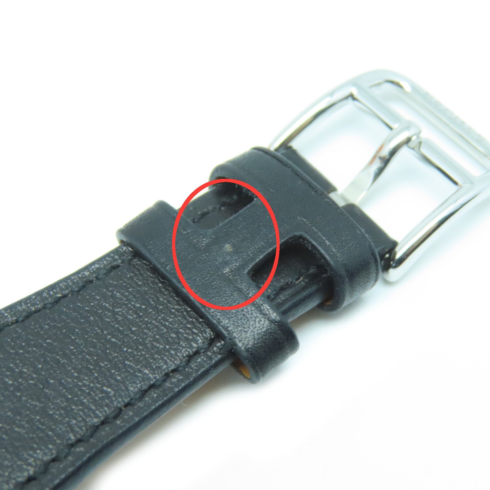 HERMES Heure H Watch不锈钢/皮革带手表石英机芯黑色