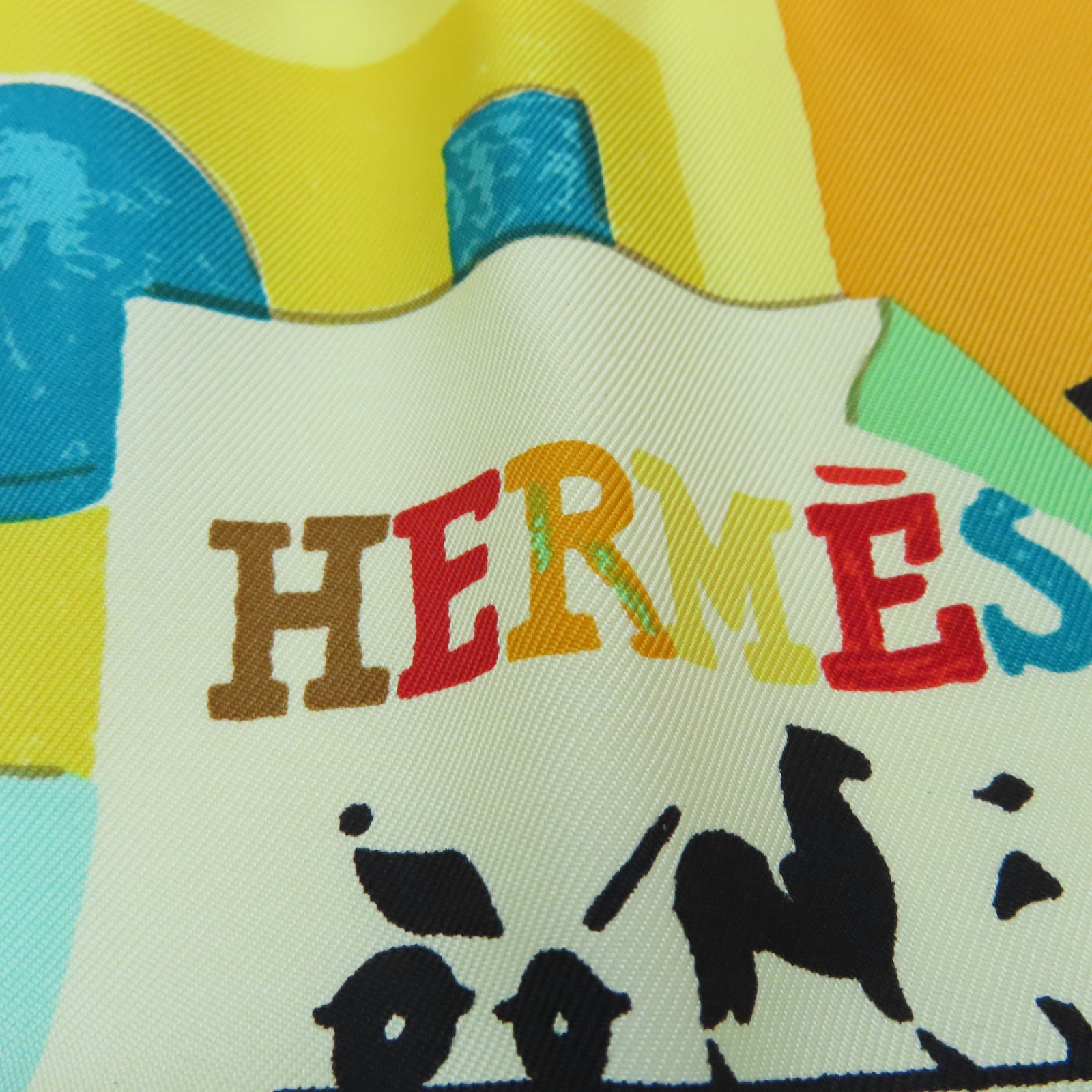 HERMES Silk Scarf Black/Color