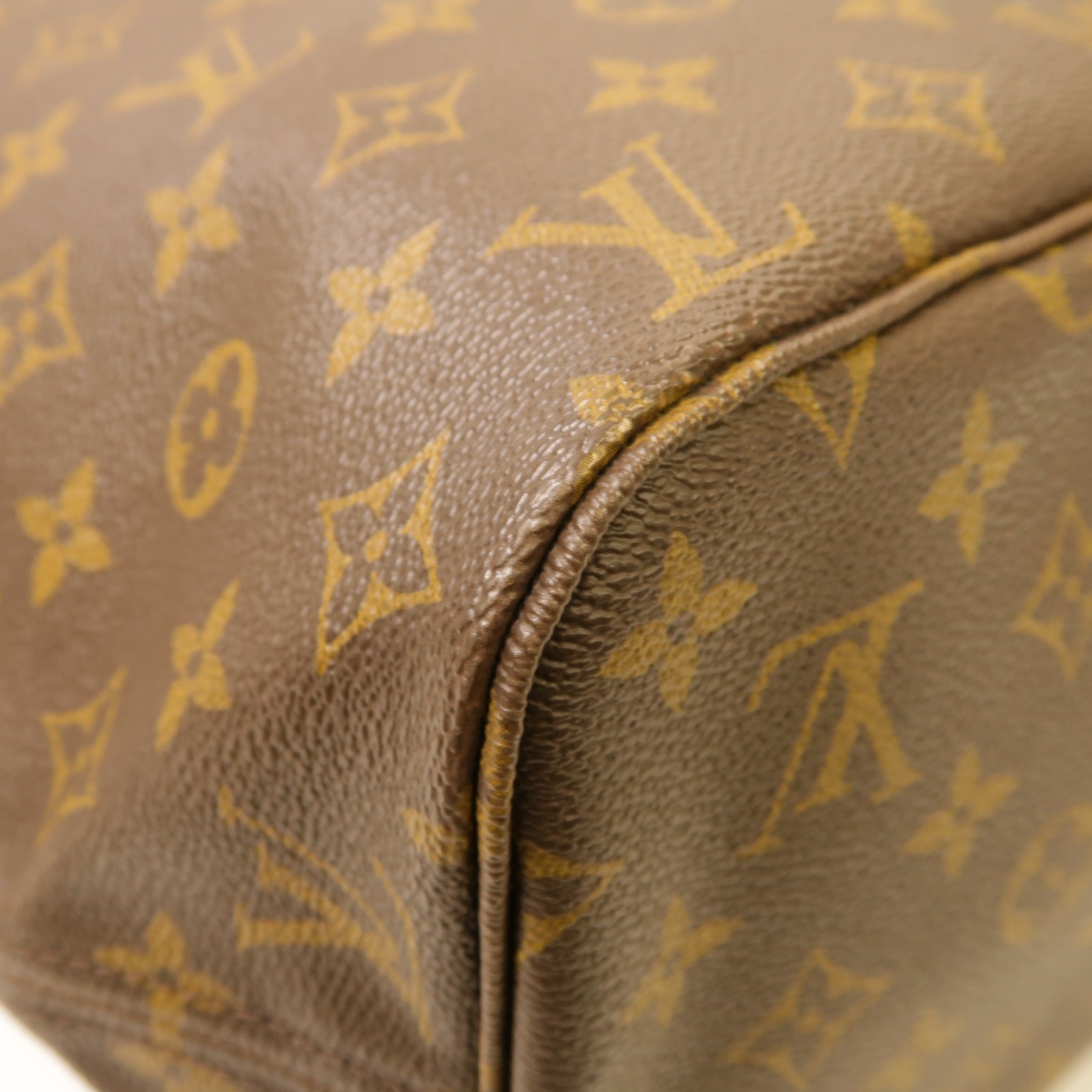 LOUIS VUITTON Monogram Neverfull MM金扣手挽袋棕色