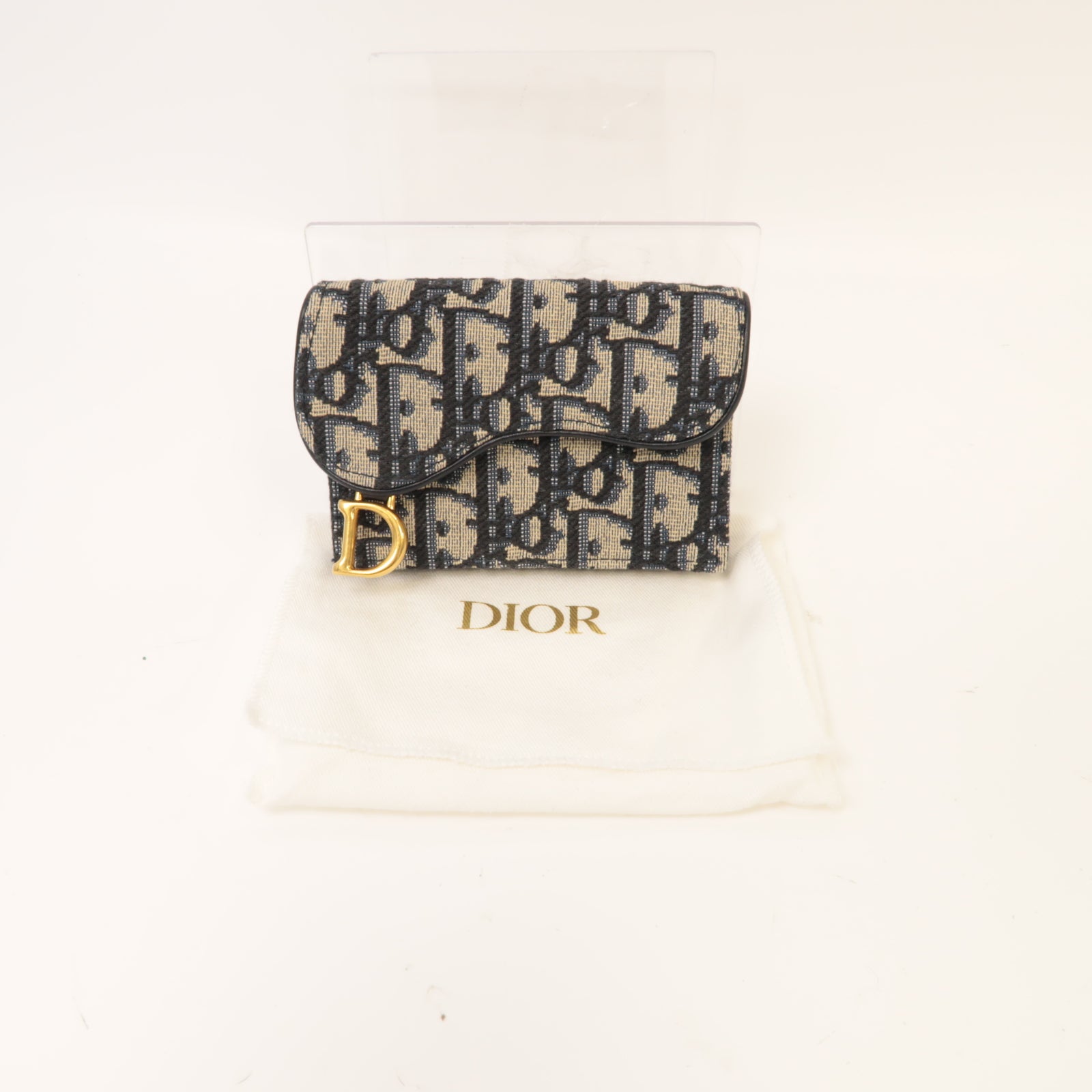 Dior 帆布Saddle Card Holder金扣卡片套藍色