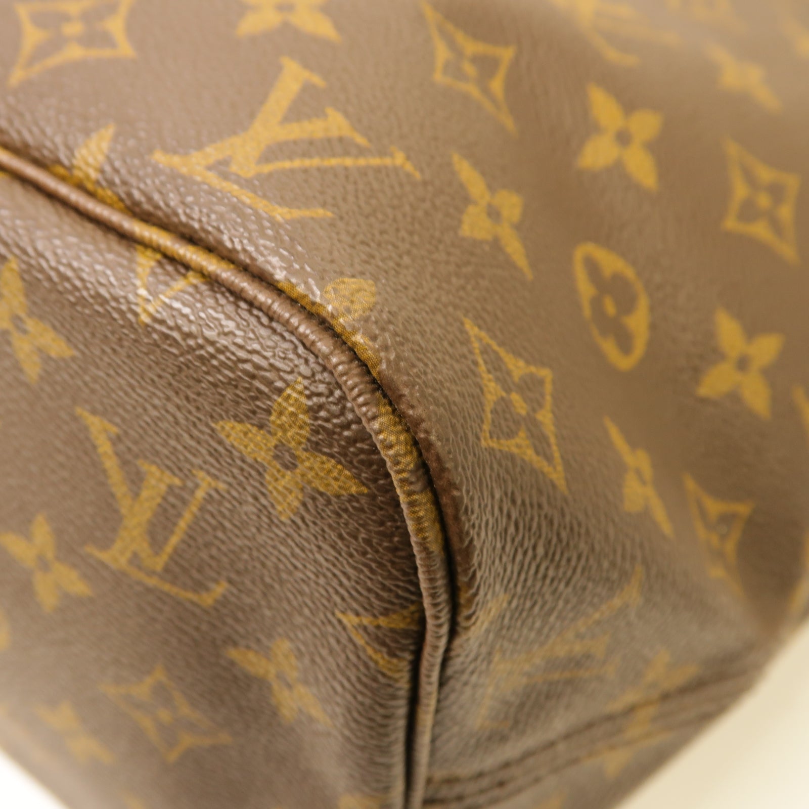 LOUIS VUITTON Monogram Neverfull MM金扣手挽袋棕色