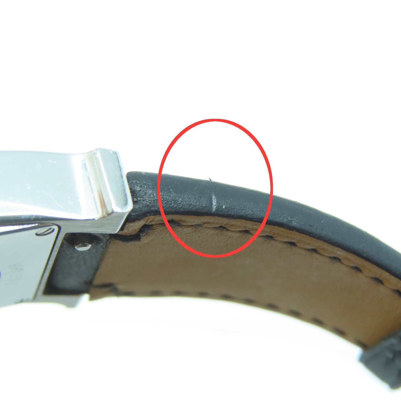 HERMES Heure H Watch不锈钢/皮革带手表石英机芯黑色