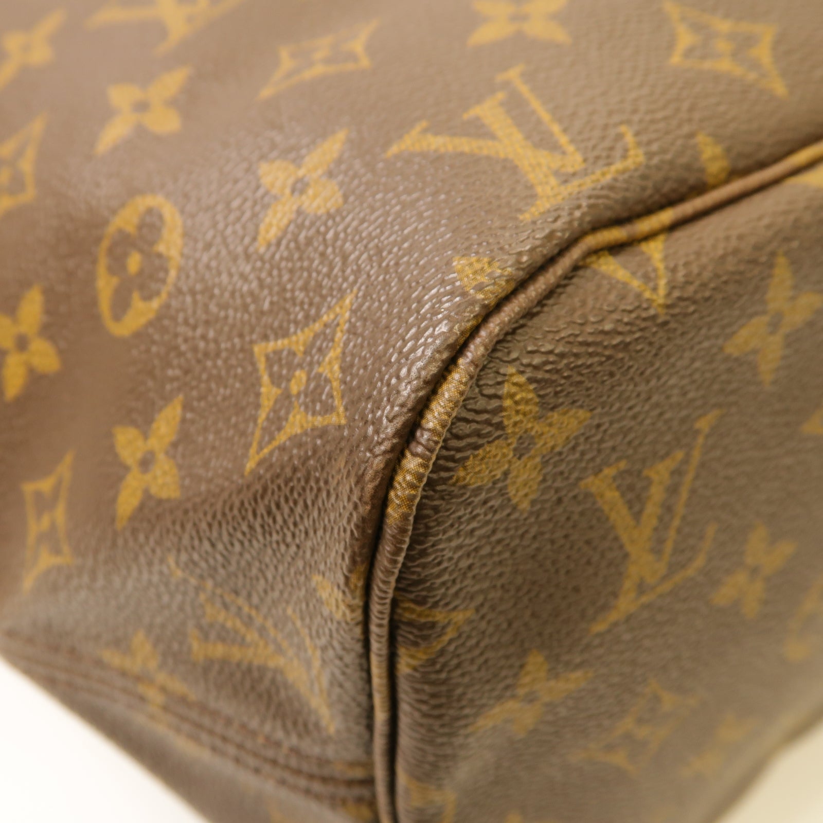 LOUIS VUITTON Monogram Neverfull MM金扣手挽袋棕色