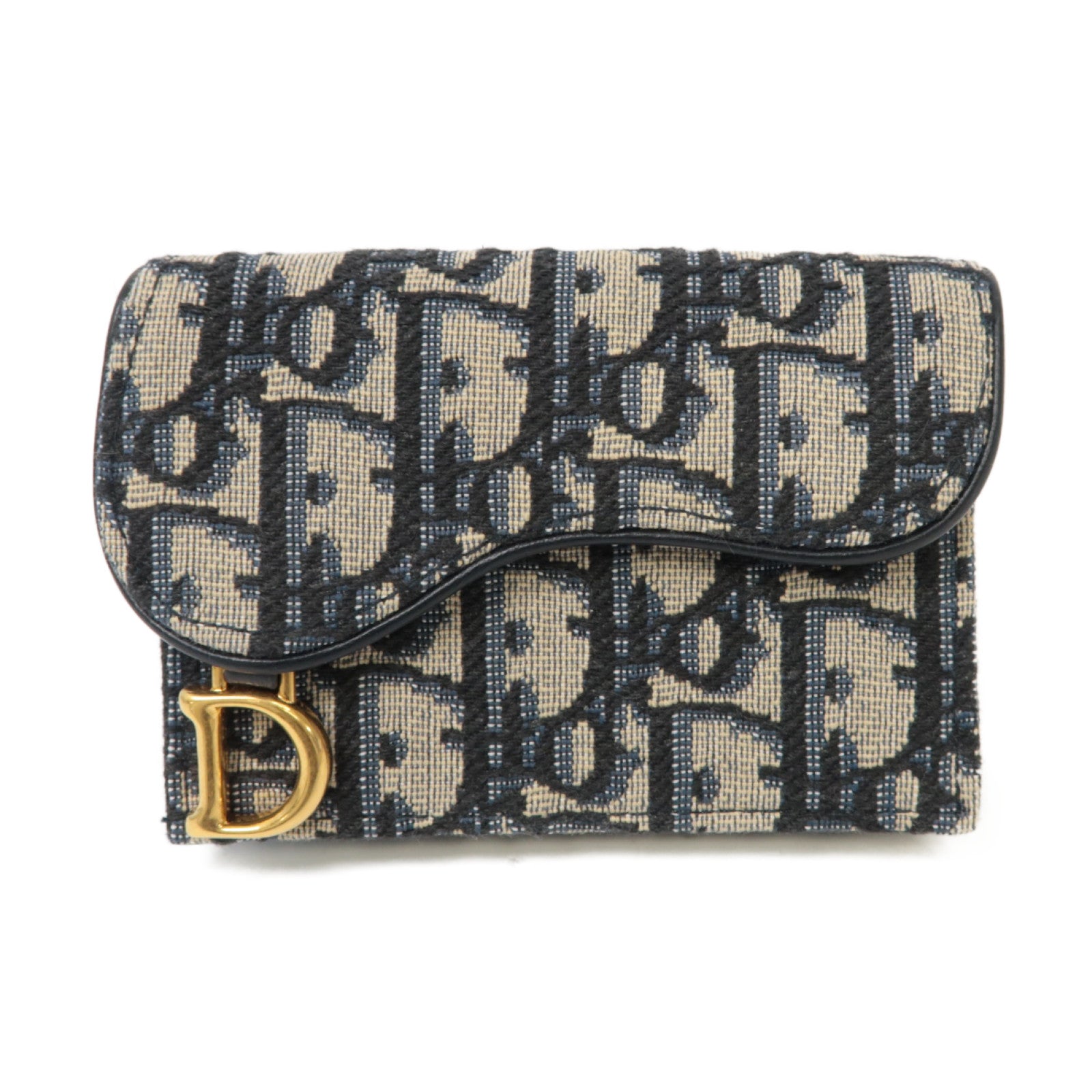 Dior 帆布Saddle Card Holder金扣卡片套藍色