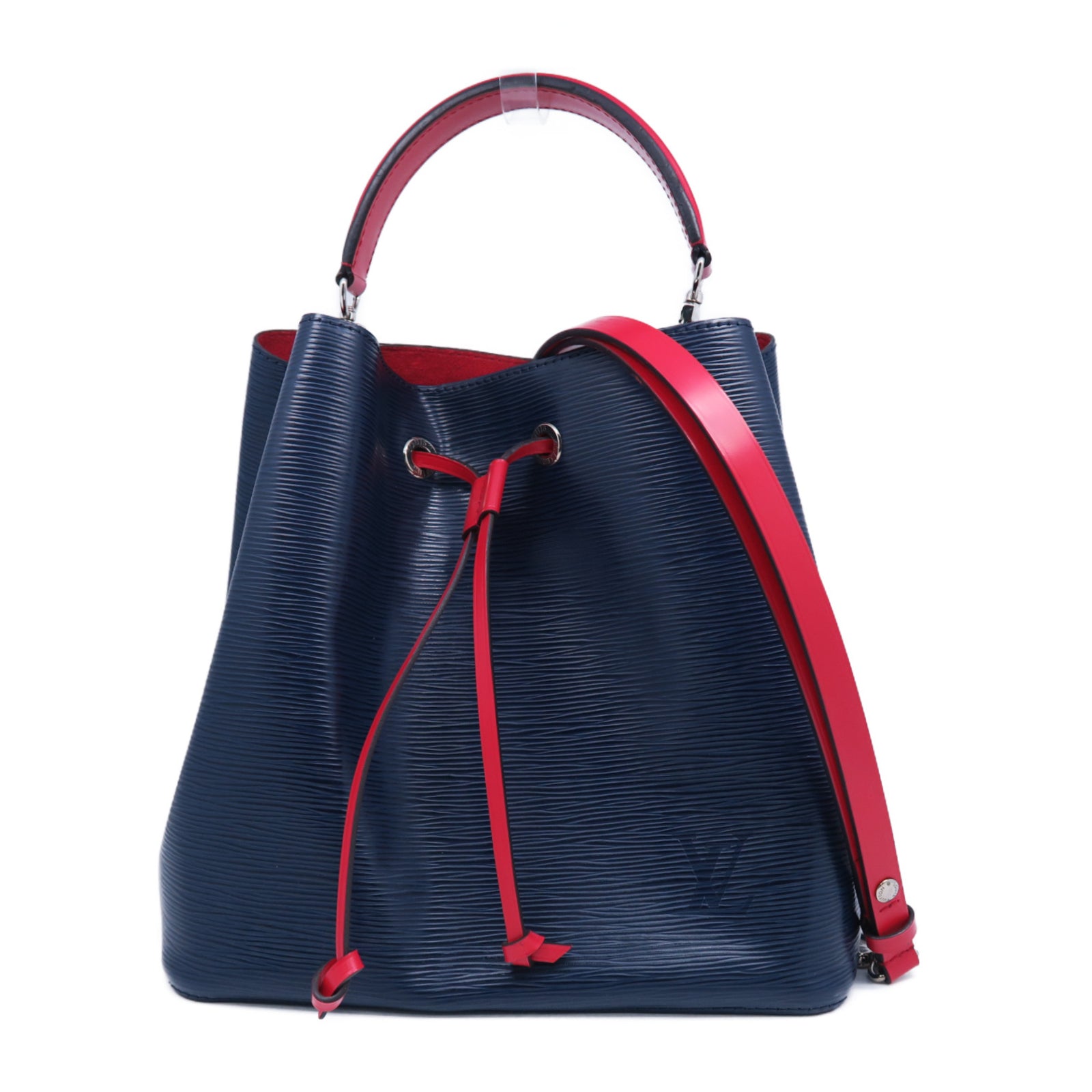 LOUIS VUITTON Epi NeoNoe MM銀扣手挽肩背兩用袋深藍色/紅色