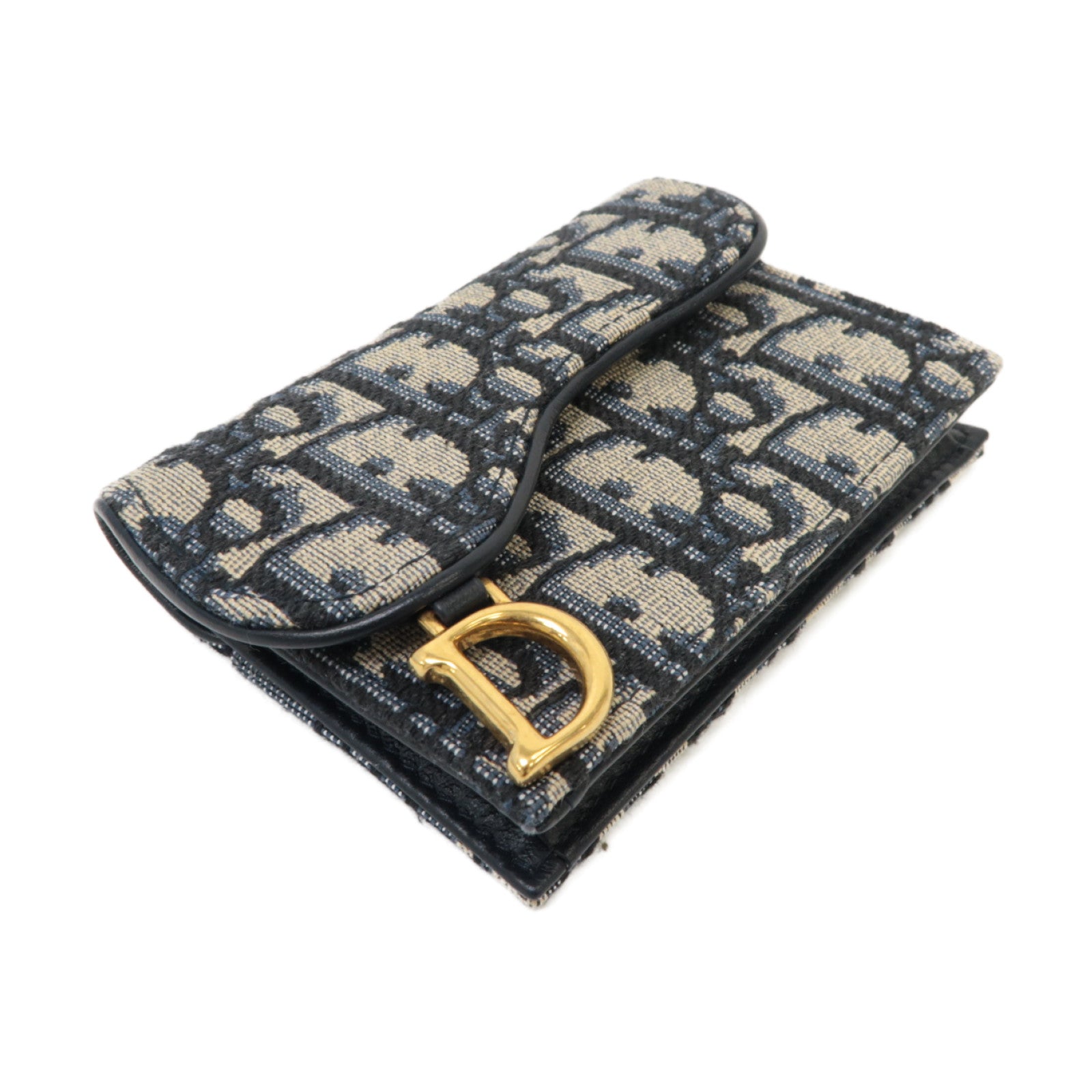 Dior 帆布Saddle Card Holder金扣卡片套藍色