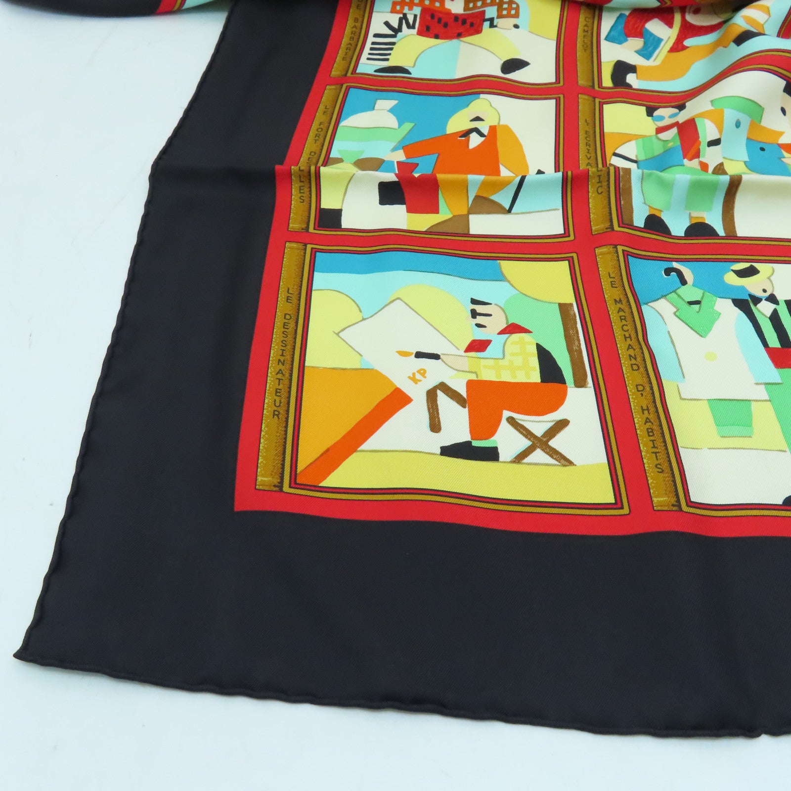 HERMES Silk Scarf Black/Color