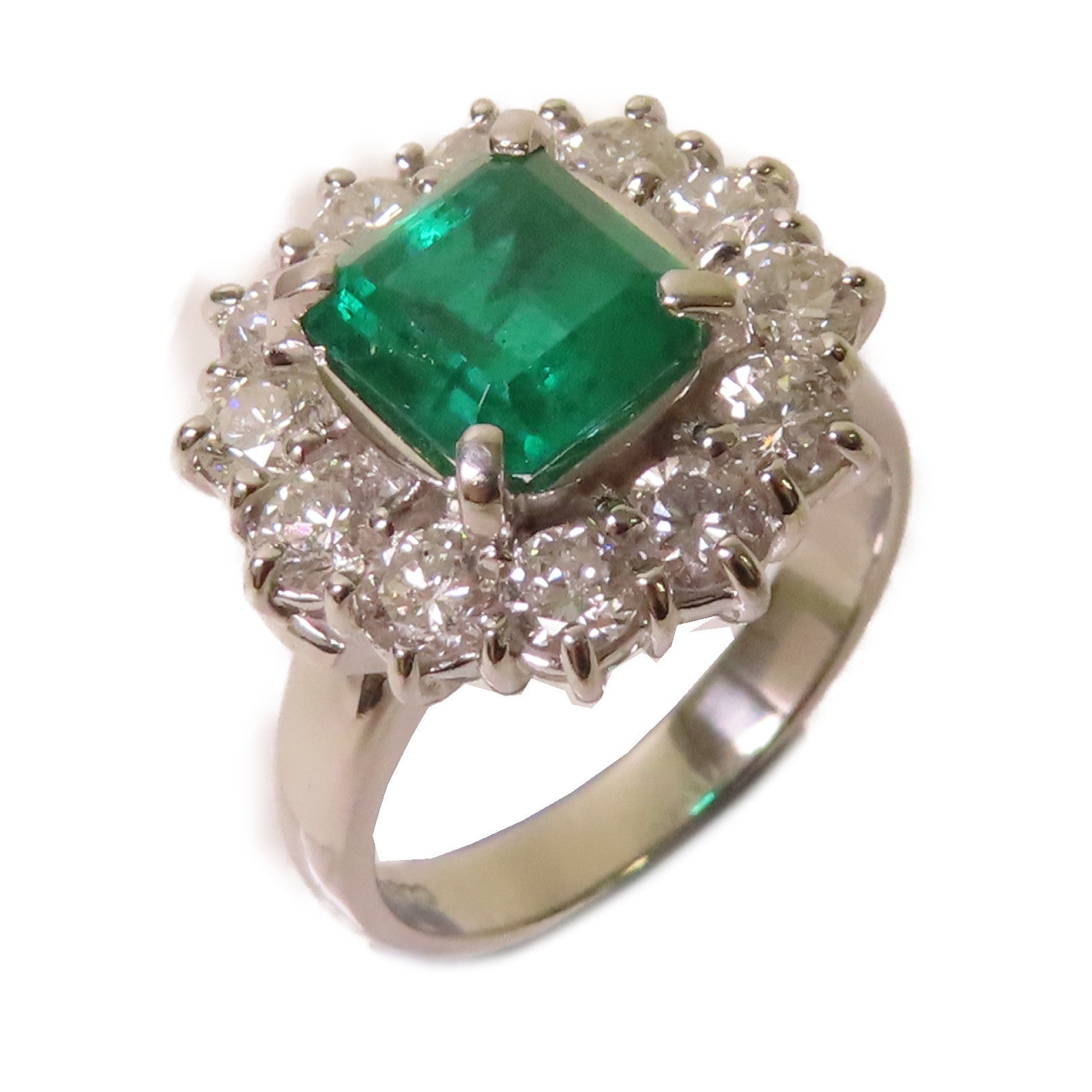 JEWELRY PT900鉑金/1.85ct綠寶石/1.41ct鑽石Emerald Ring戒指US#6