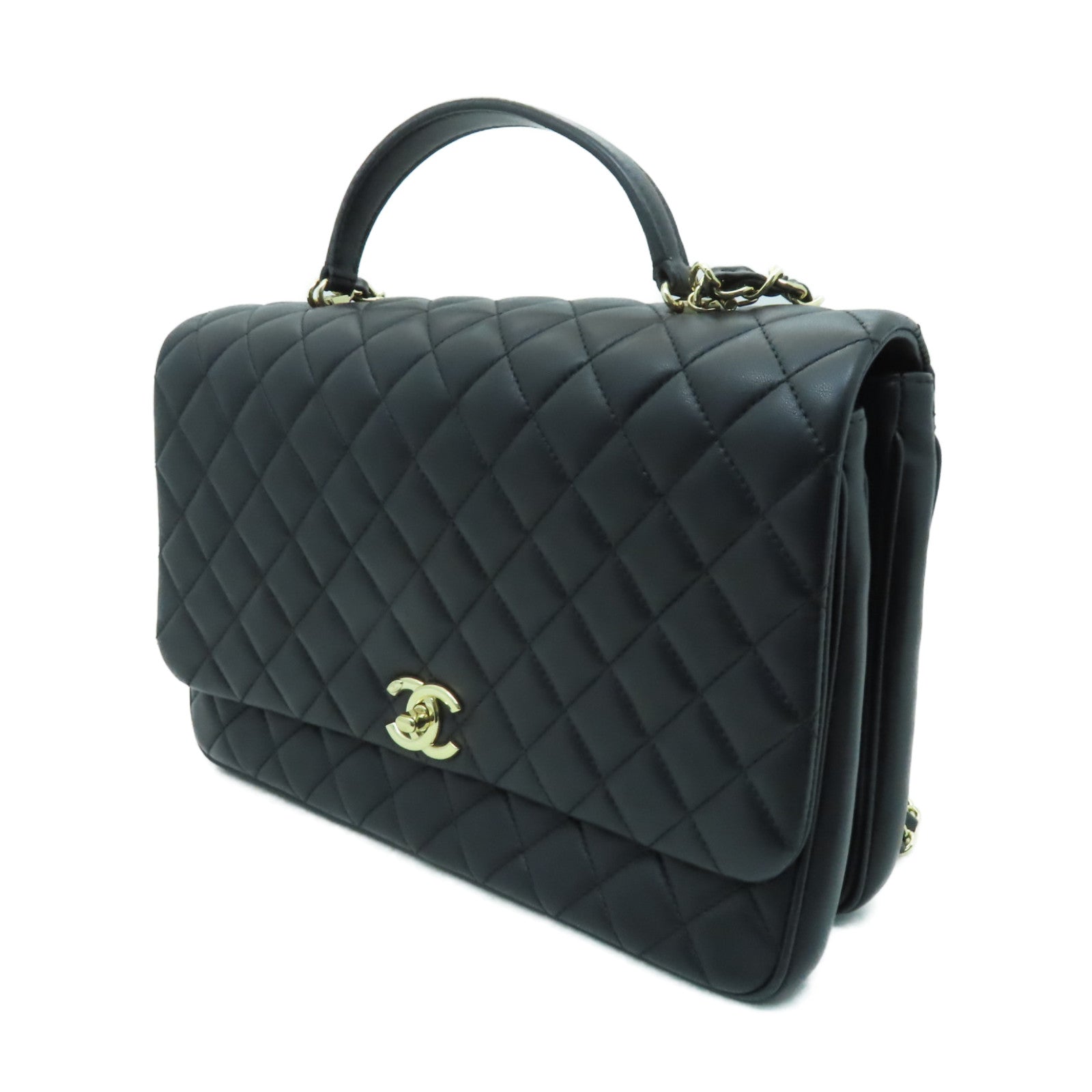 CHANEL 菱格羊皮皮革Medium Citizen Chic Flap Bag金扣手挽肩背兩用袋黑色