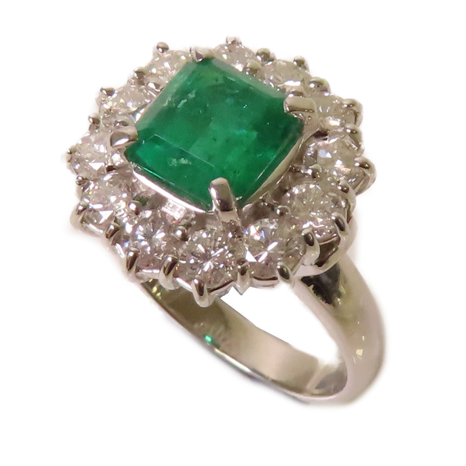 JEWELRY PT900鉑金/1.85ct綠寶石/1.41ct鑽石Emerald Ring戒指US#6