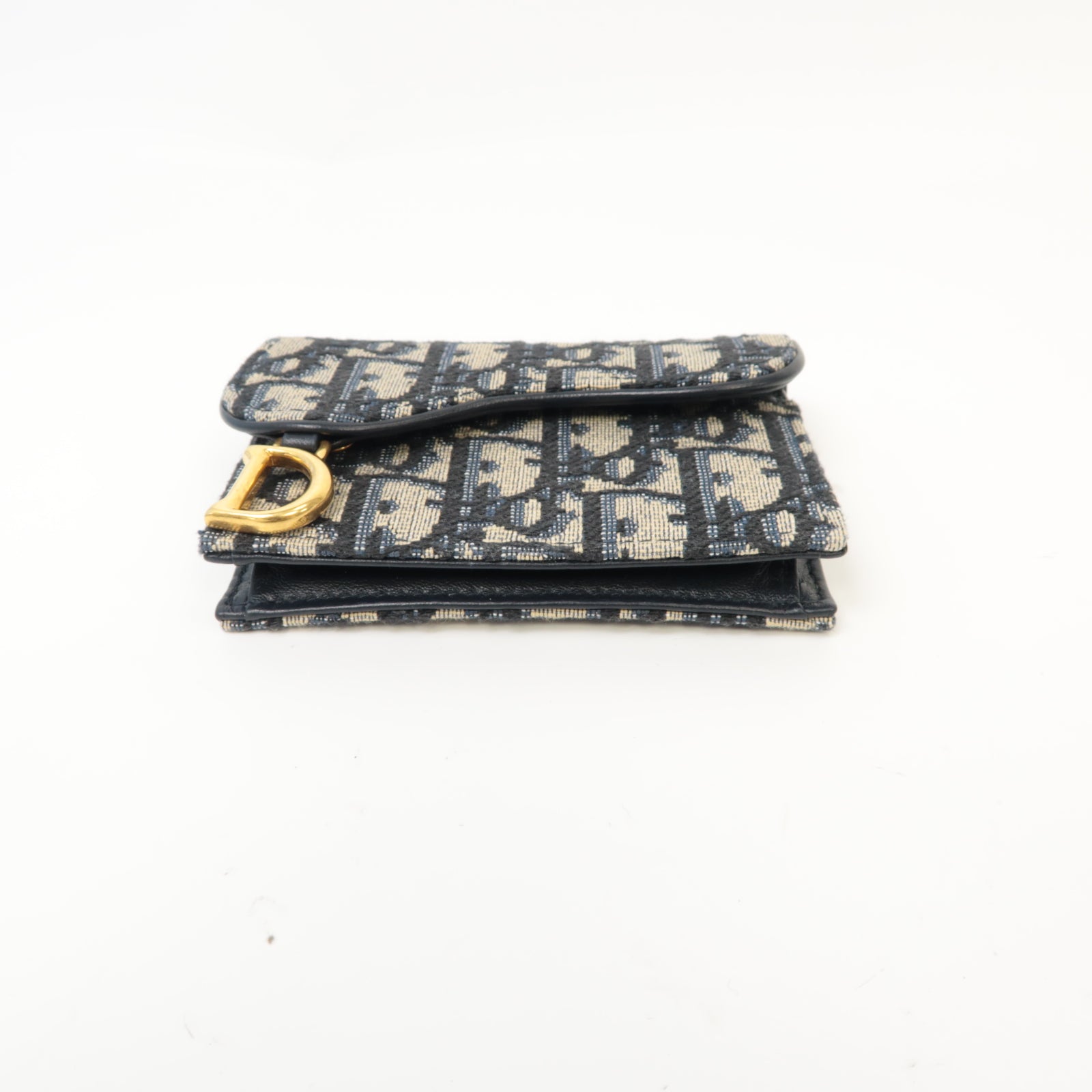 Dior 帆布Saddle Card Holder金扣卡片套藍色