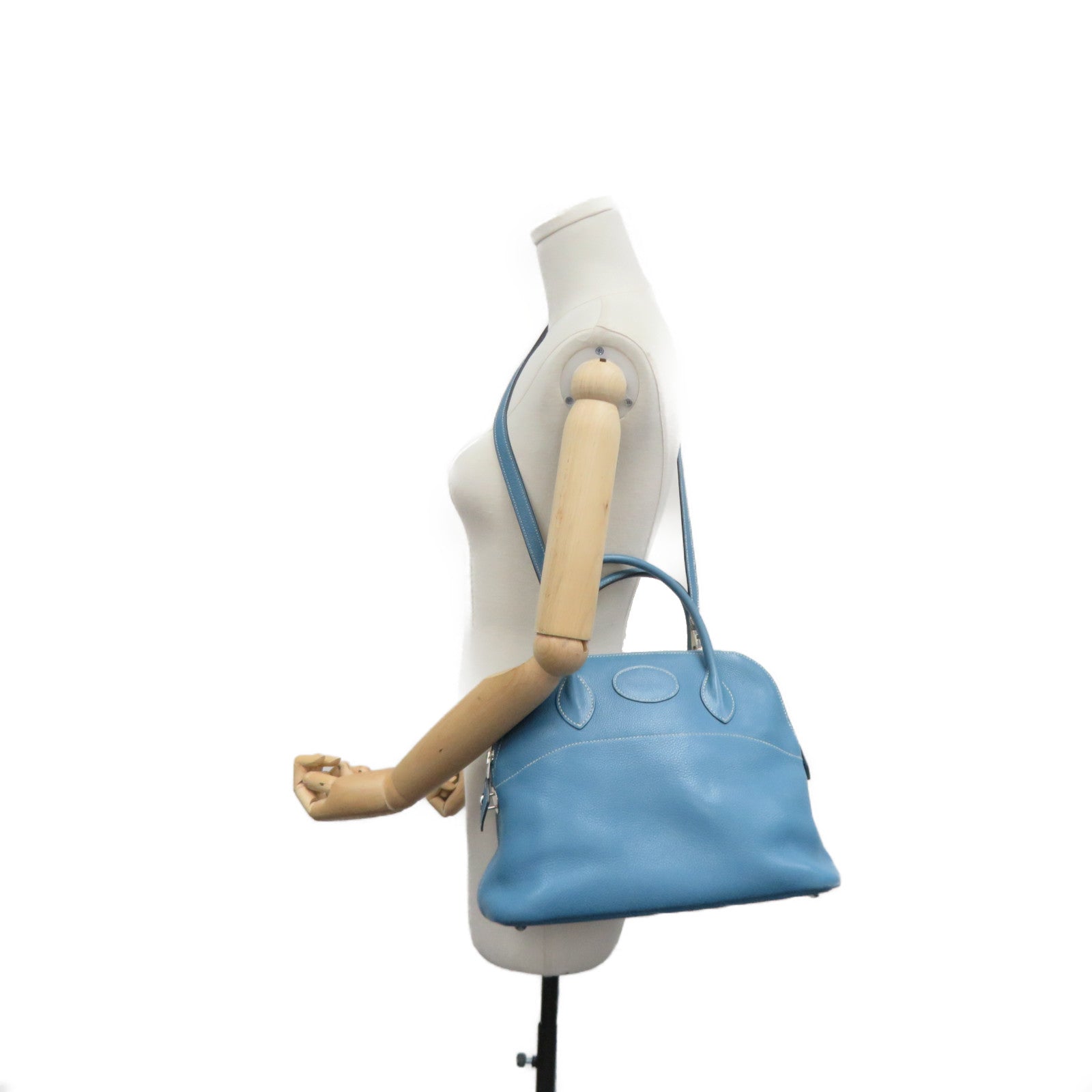HERMES 【激減優惠】Clemence皮革銀扣Bolide 31 Hand Bag手挽袋淺藍色