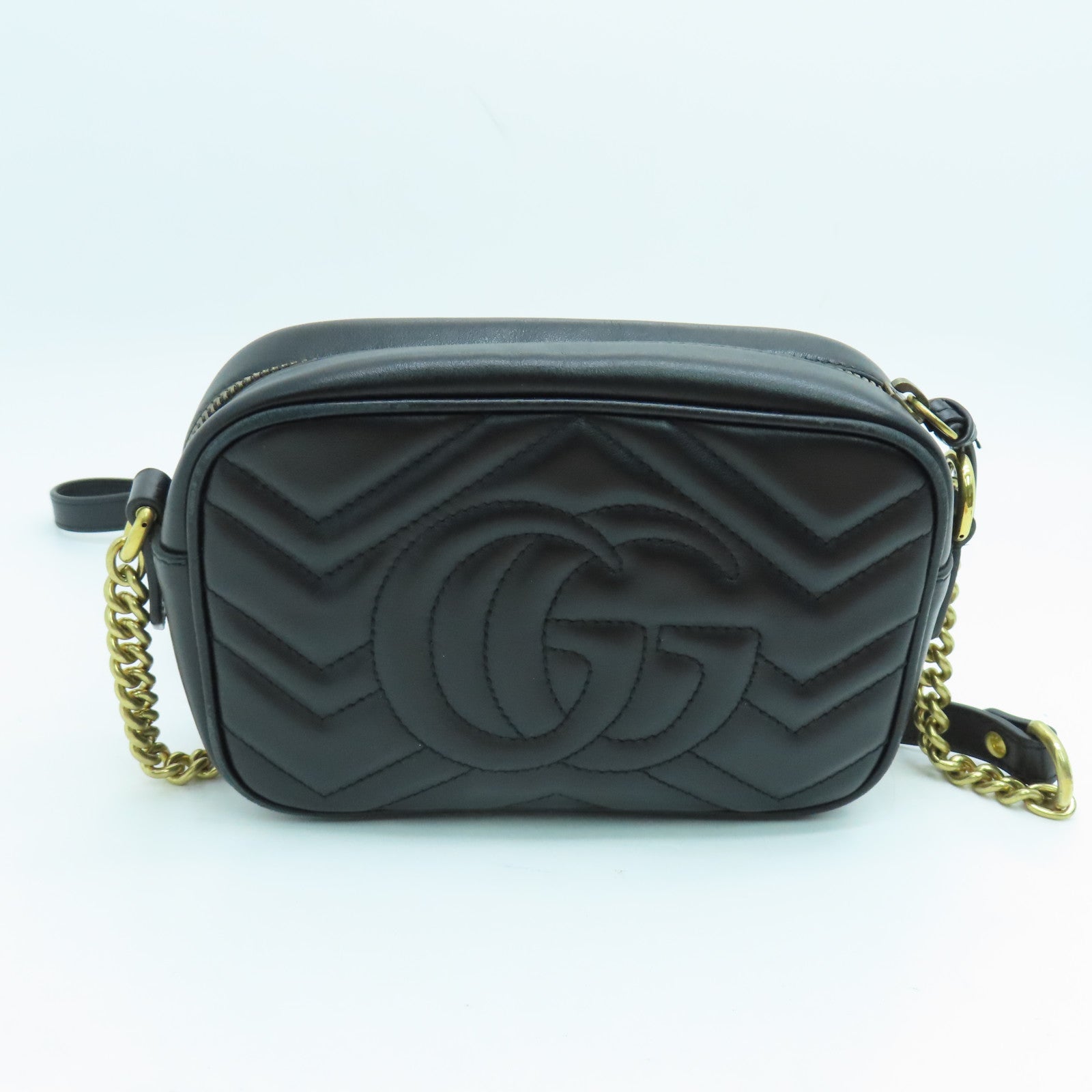 GUCCI 牛皮皮革GG Marmont Mini Shoulder Bag肩背袋金扣黑色
