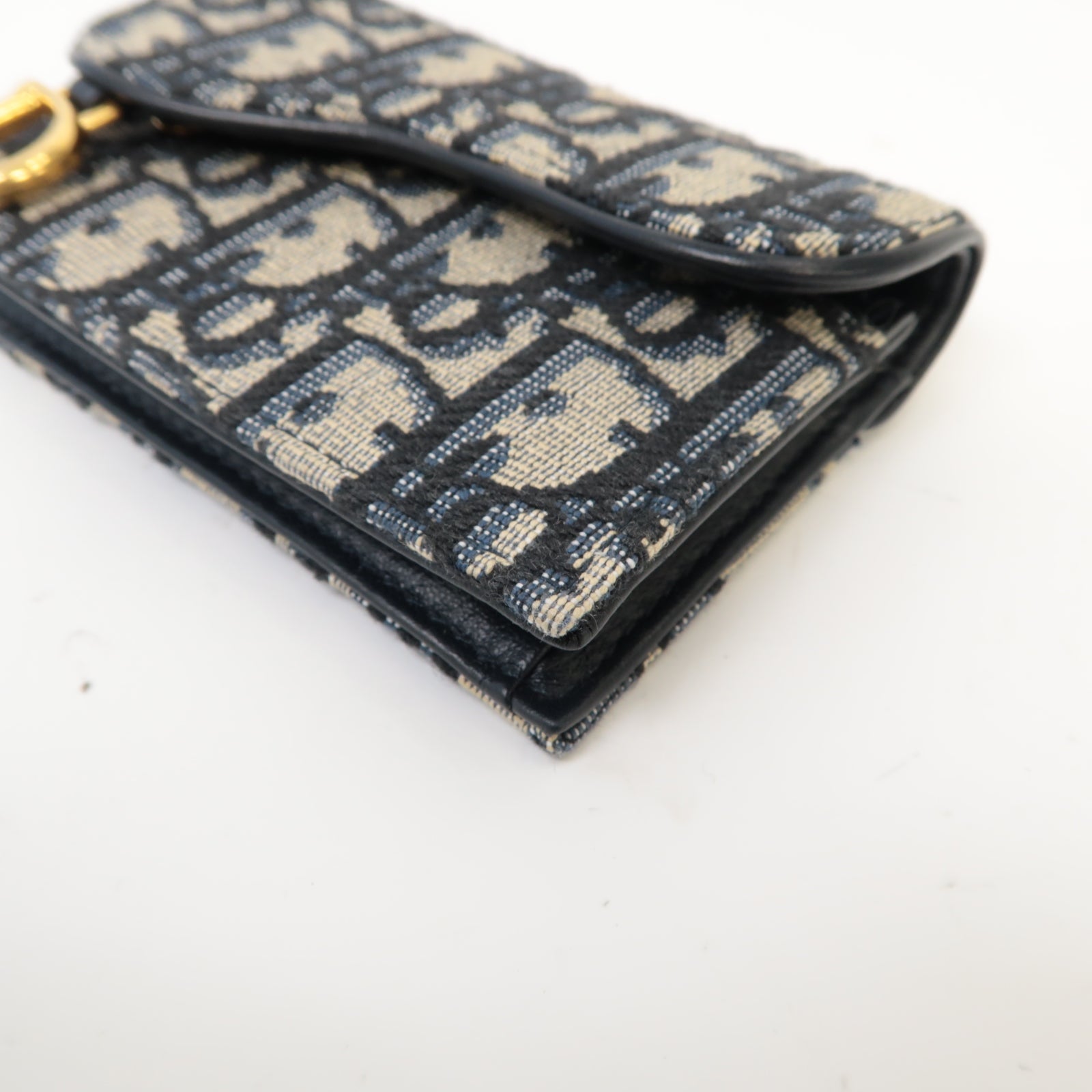 Dior 帆布Saddle Card Holder金扣卡片套藍色