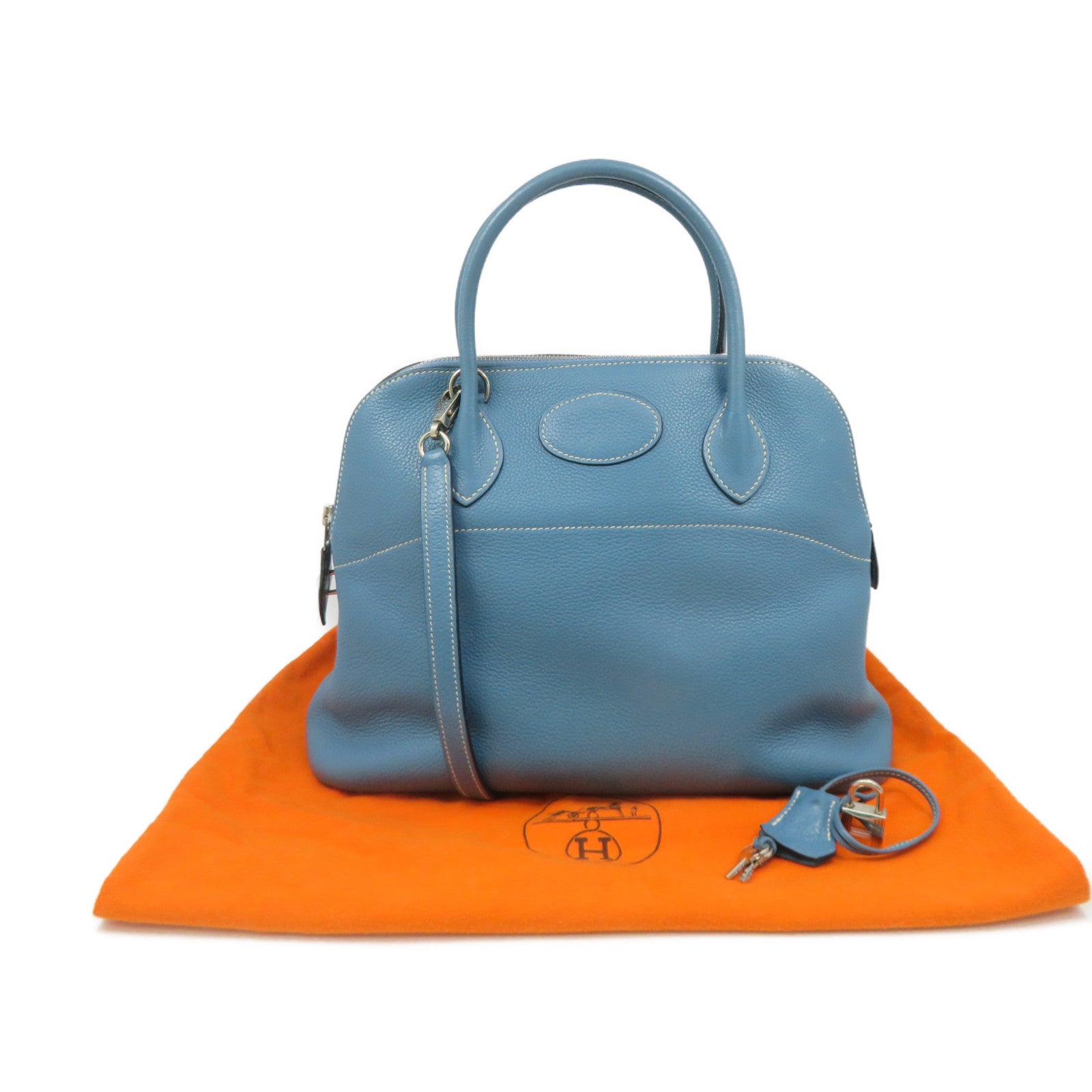 HERMES 【激減優惠】Clemence皮革銀扣Bolide 31 Hand Bag手挽袋淺藍色