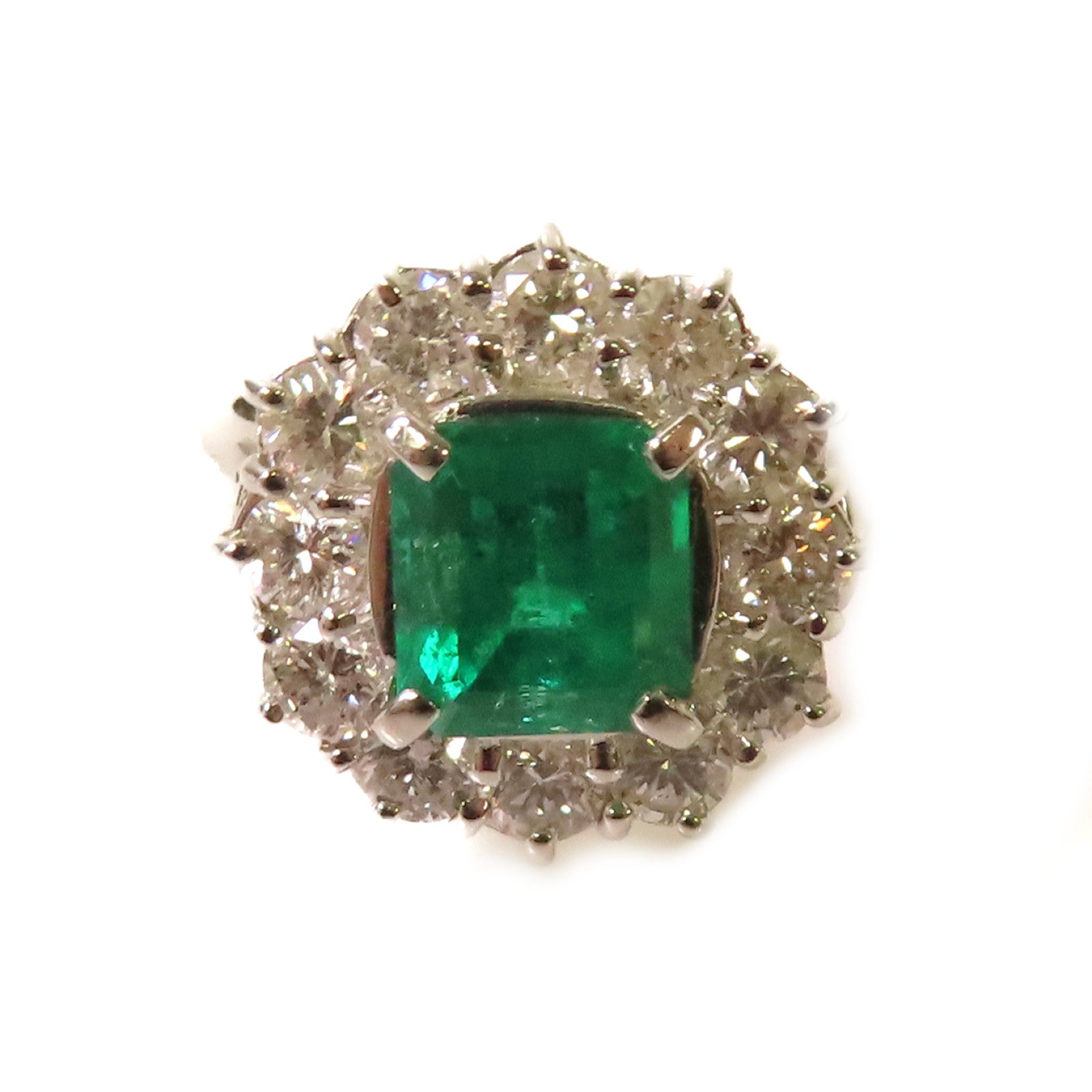 JEWELRY PT900鉑金/1.85ct綠寶石/1.41ct鑽石Emerald Ring戒指US#6
