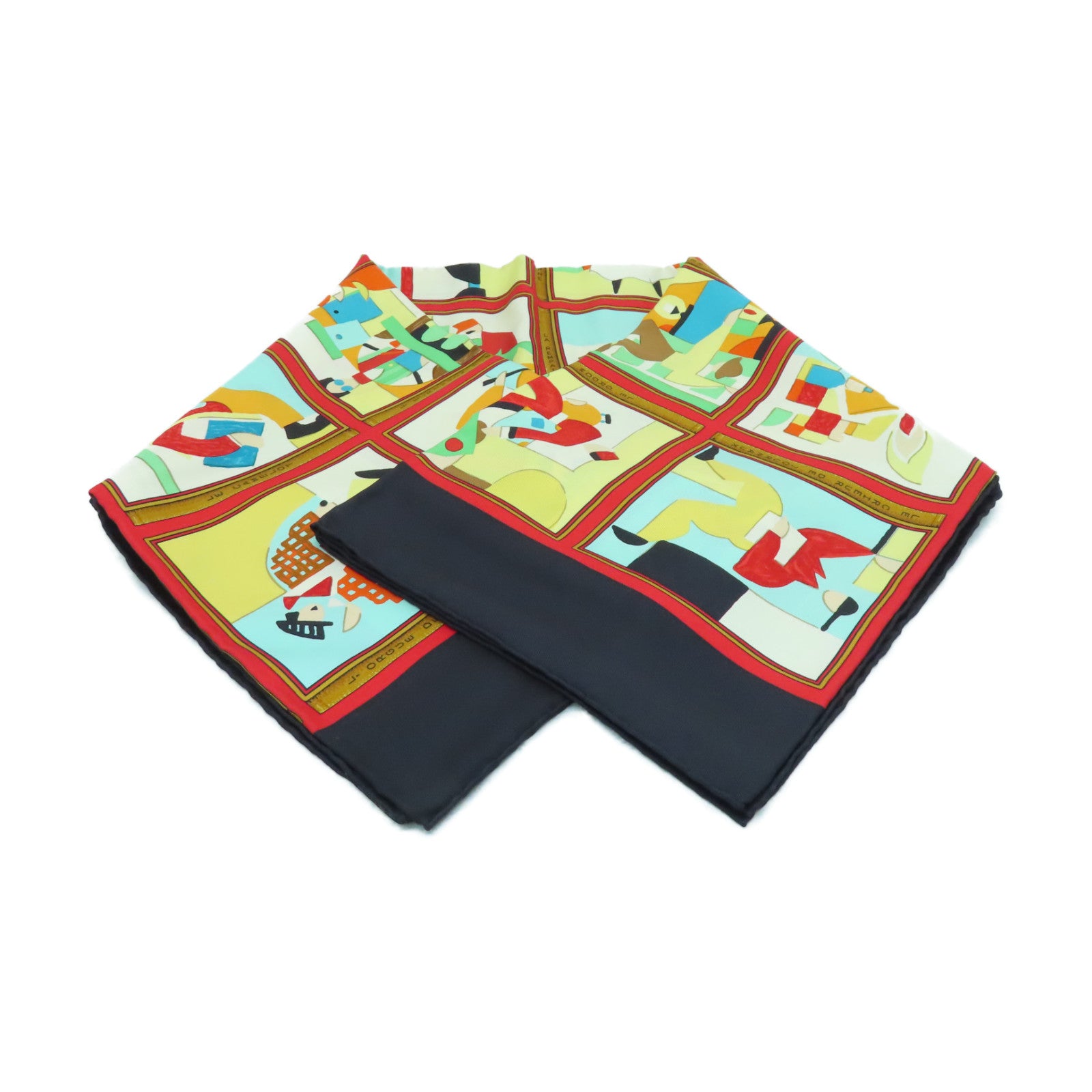 HERMES Silk Scarf Black/Color