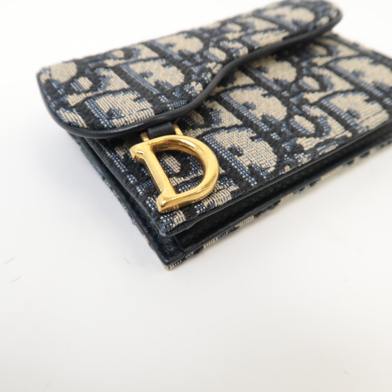 Dior 帆布Saddle Card Holder金扣卡片套藍色