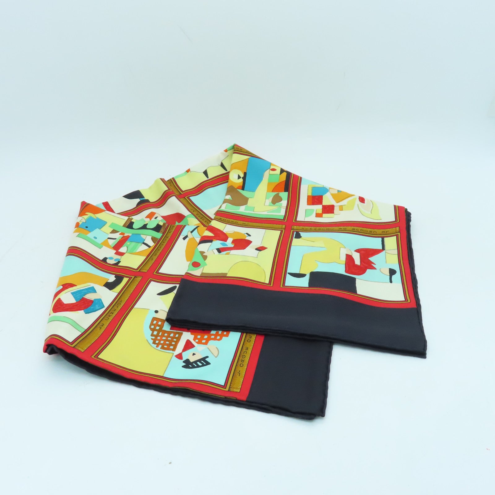 HERMES Silk Scarf Black/Color