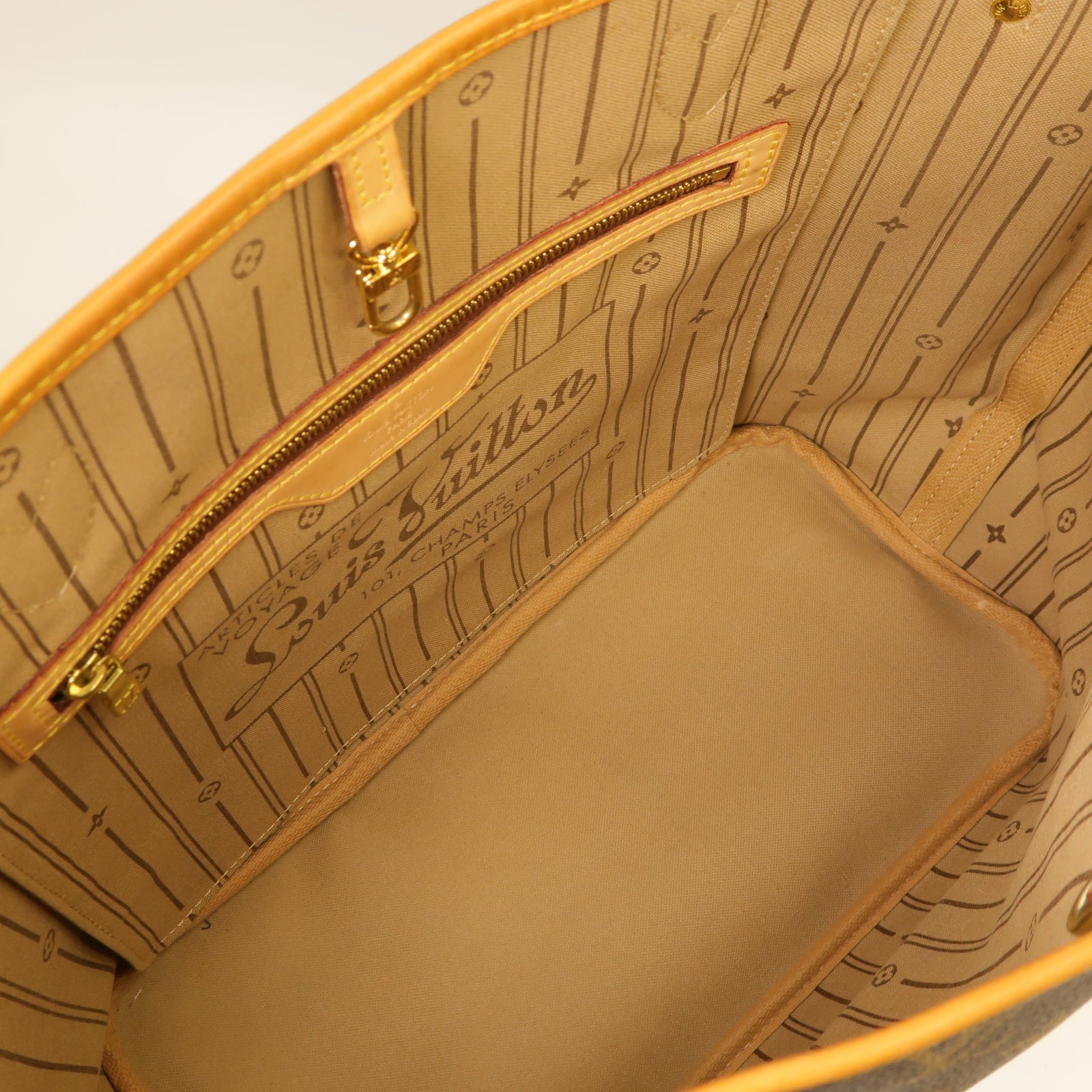 LOUIS VUITTON Monogram Neverfull MM金扣手挽袋棕色