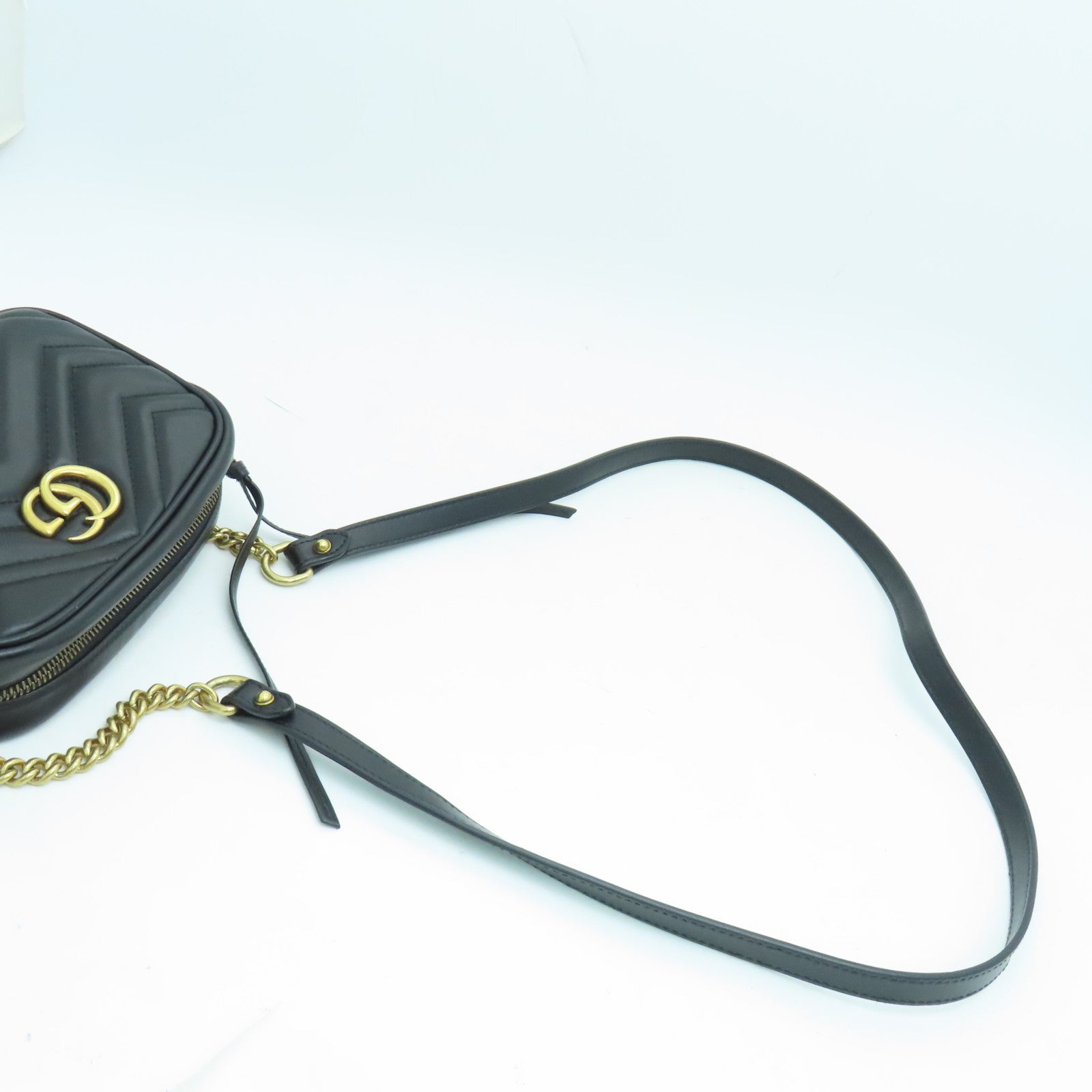 GUCCI 牛皮皮革GG Marmont Mini Shoulder Bag肩背袋金扣黑色