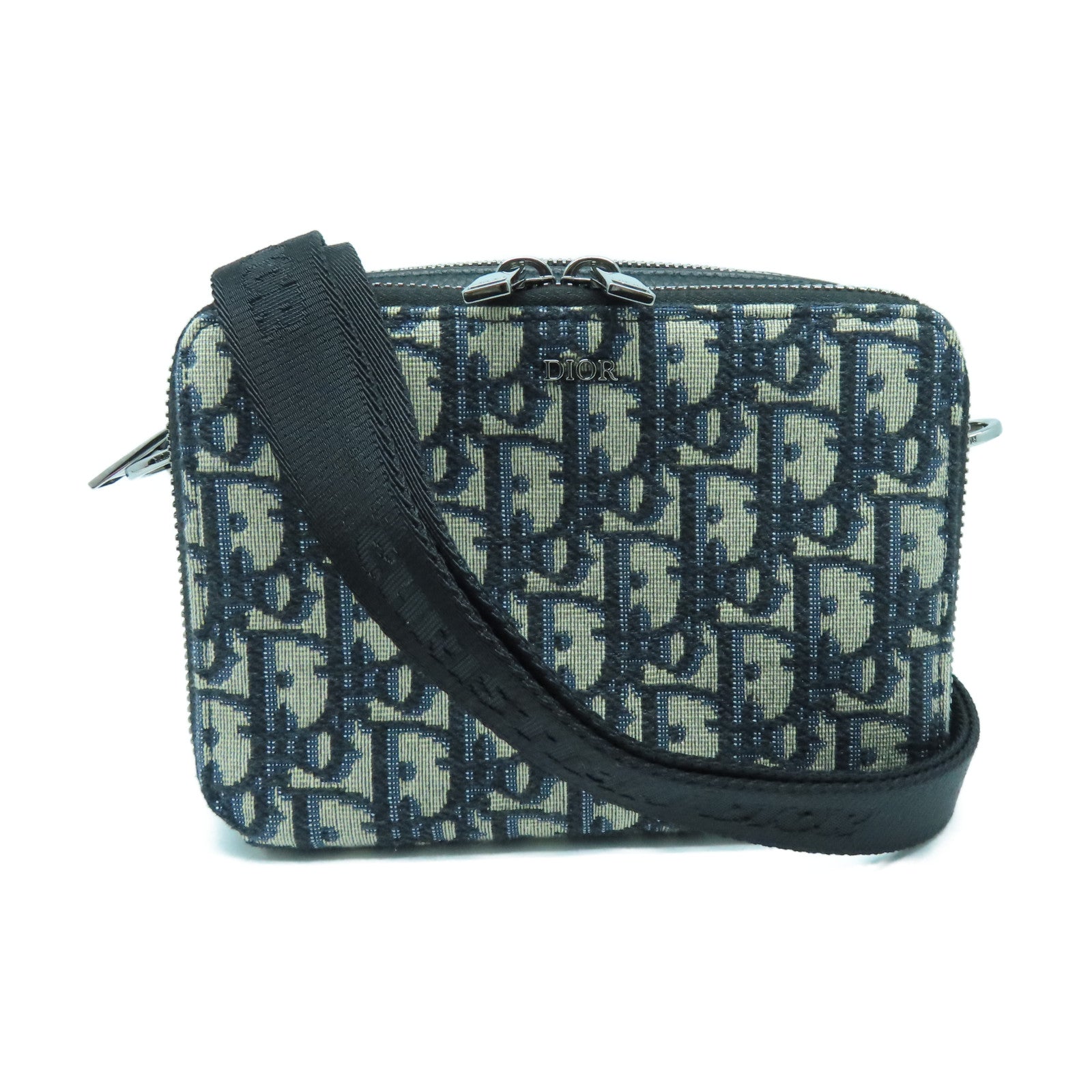 Dior 帆布Pouch With Strap银扣肩背袋蓝色