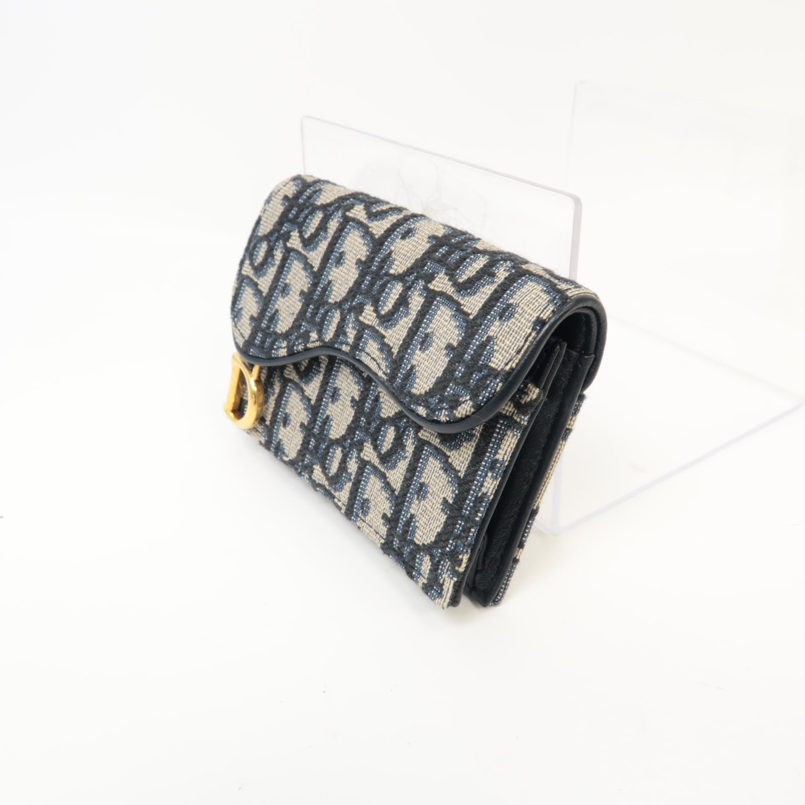 Dior 帆布Saddle Card Holder金扣卡片套藍色