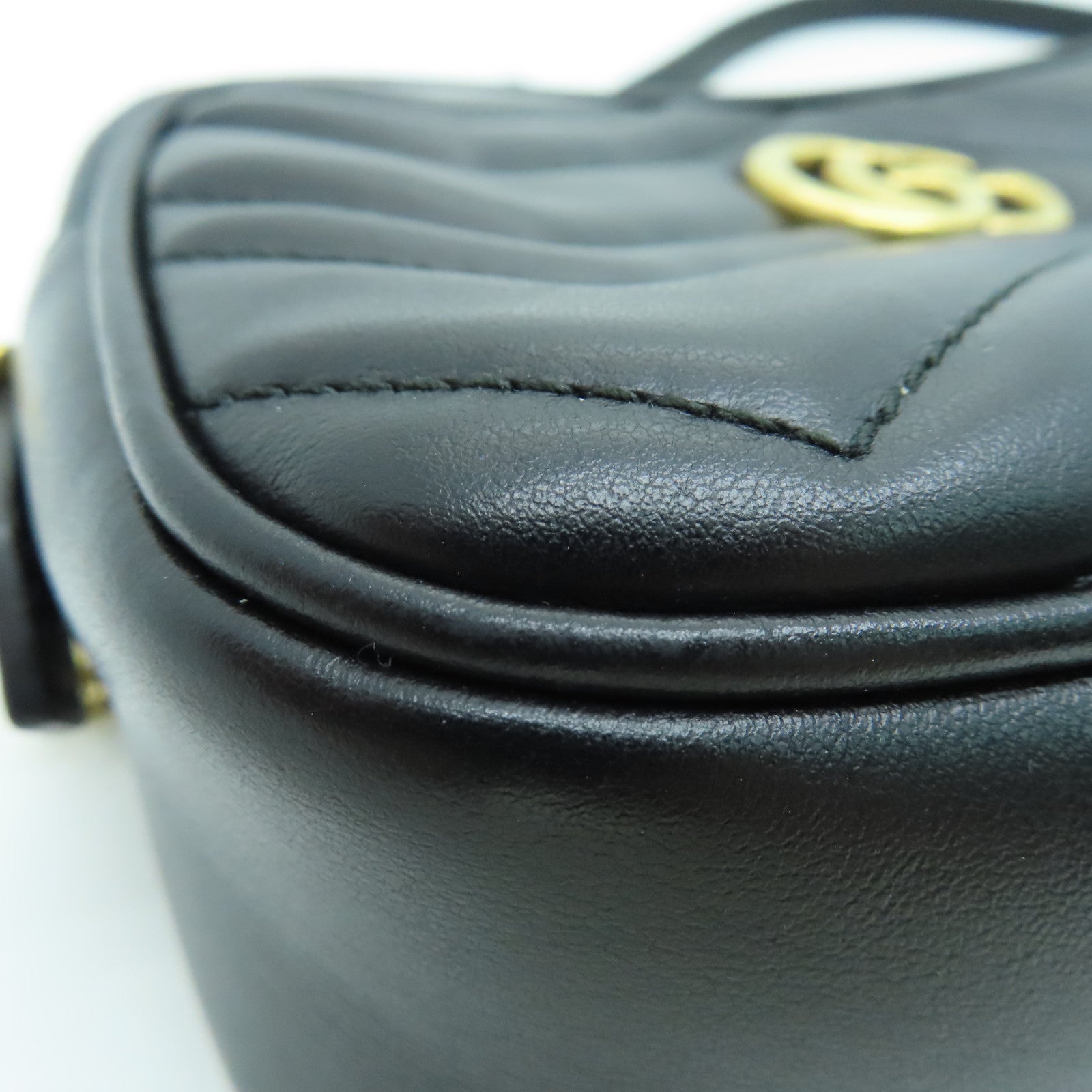 GUCCI 牛皮皮革GG Marmont Mini Shoulder Bag肩背袋金扣黑色