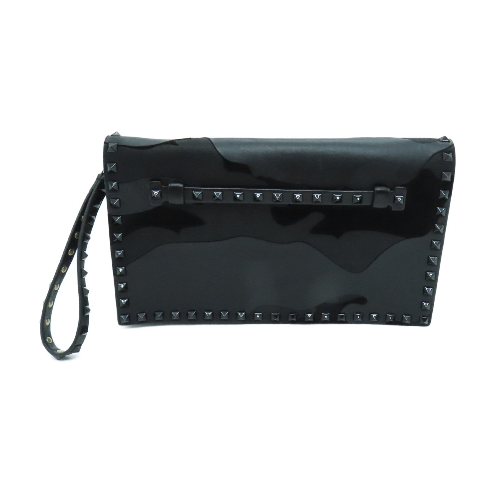 Valentino 牛皮皮革Clutch Bag銀扣手拿包黑色
