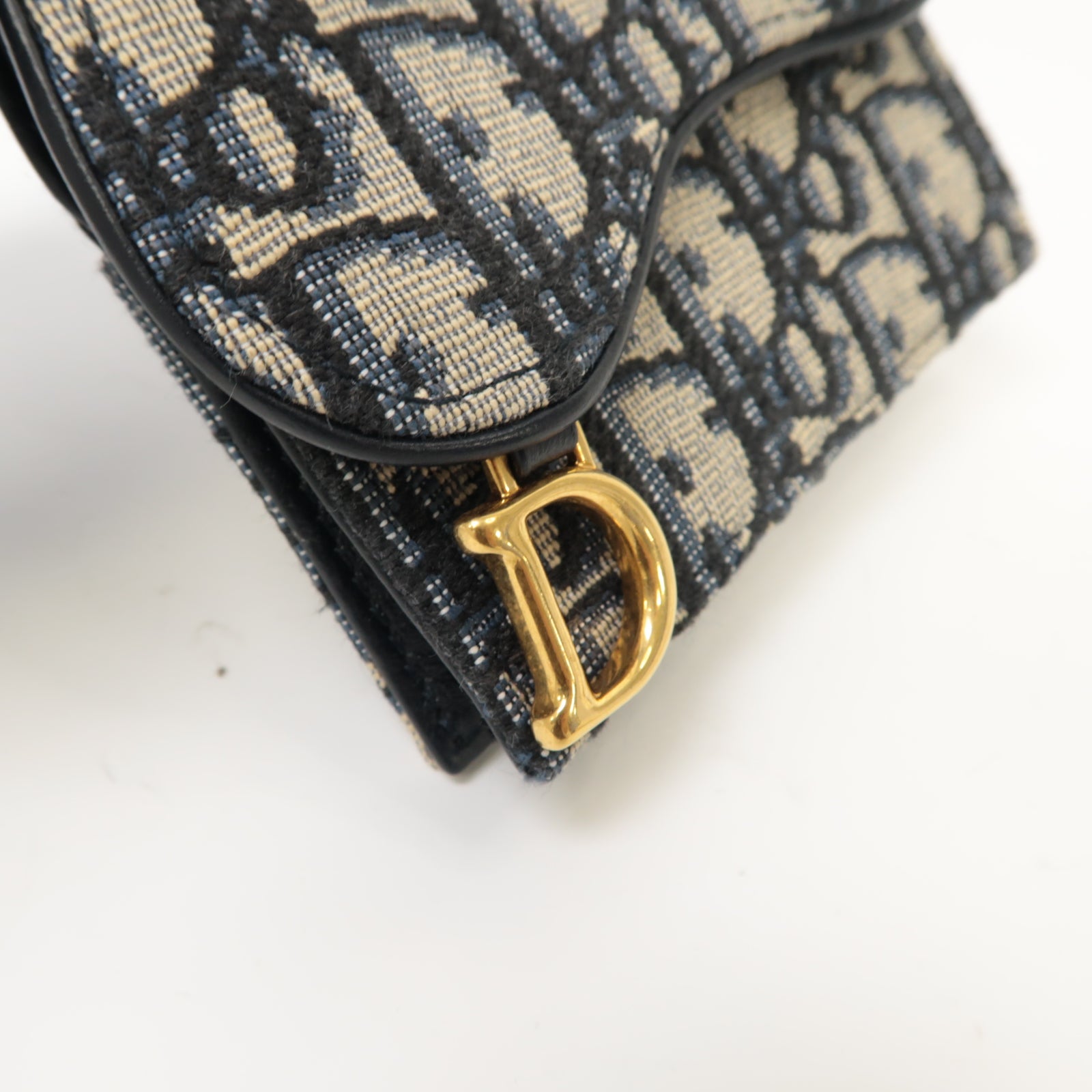 Dior 帆布Saddle Card Holder金扣卡片套藍色