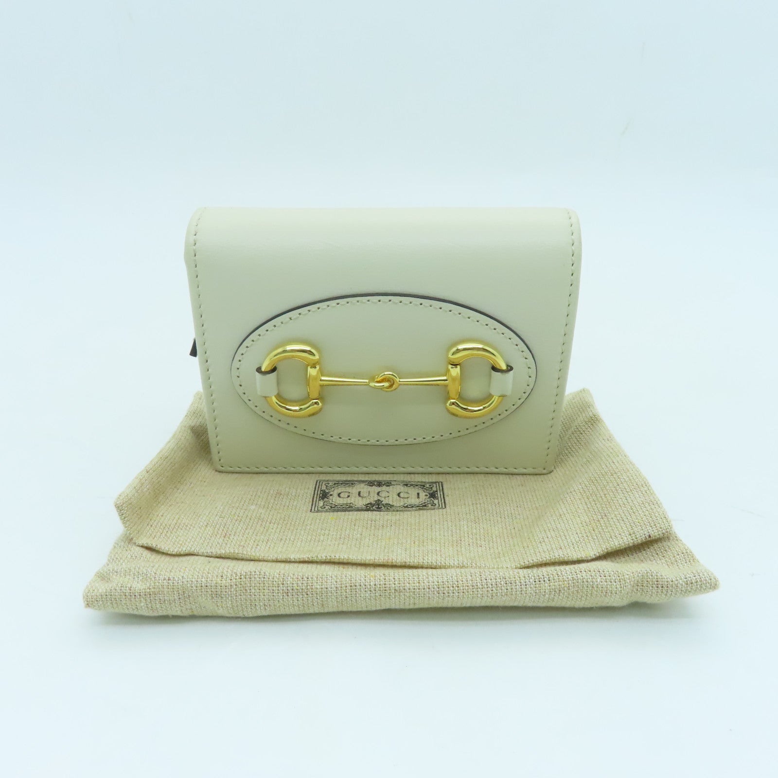 GUCCI cowhide leather Wallet gold buckle wallet white