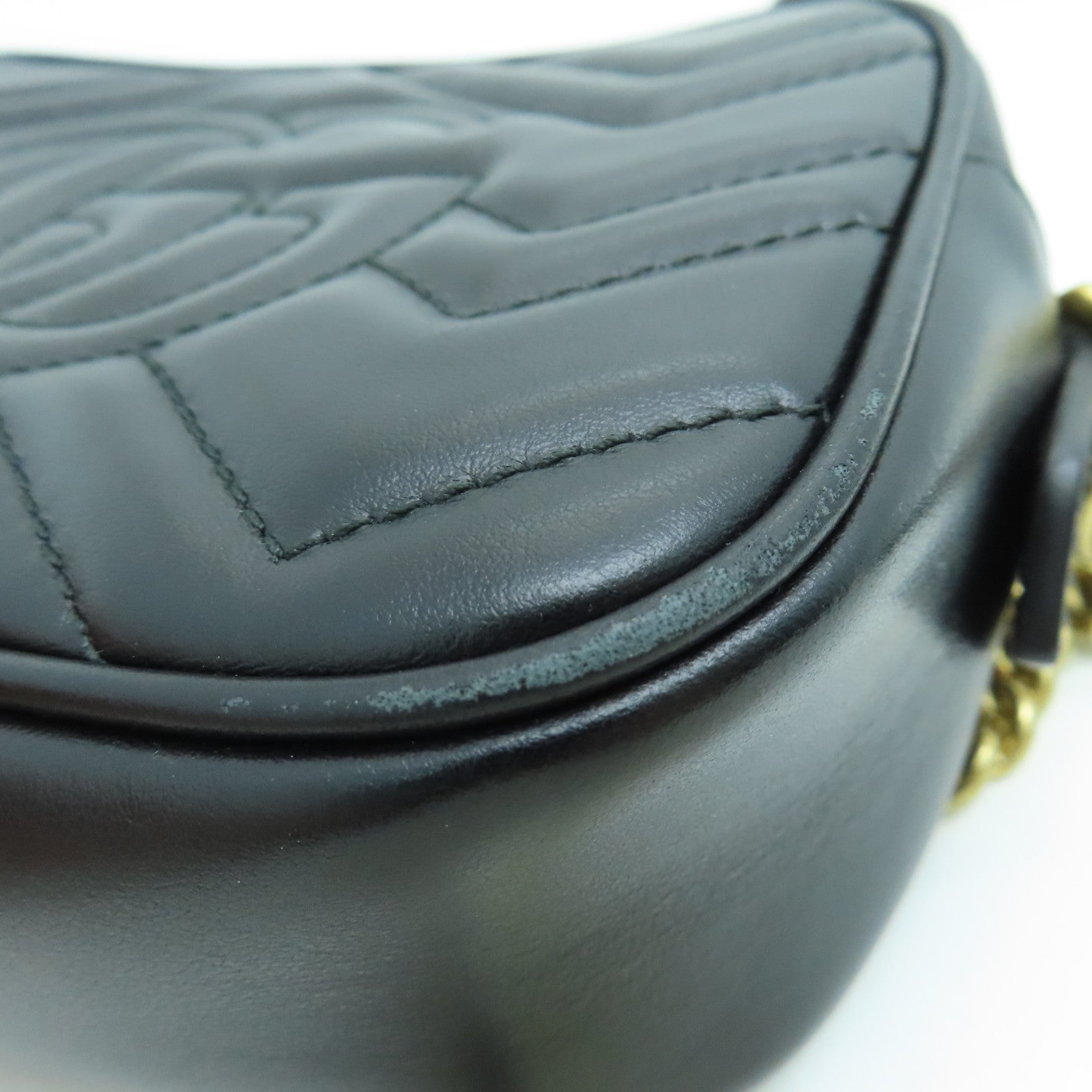 GUCCI 牛皮皮革GG Marmont Mini Shoulder Bag肩背袋金扣黑色