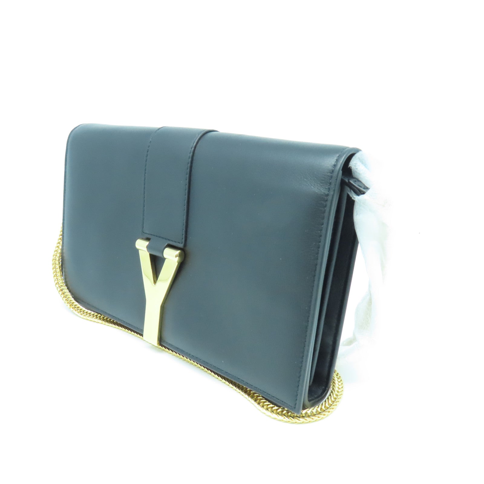 YVES SAINT LAURENT 牛皮皮革Chain Shoulder Bag金扣鏈帶肩背袋黑色